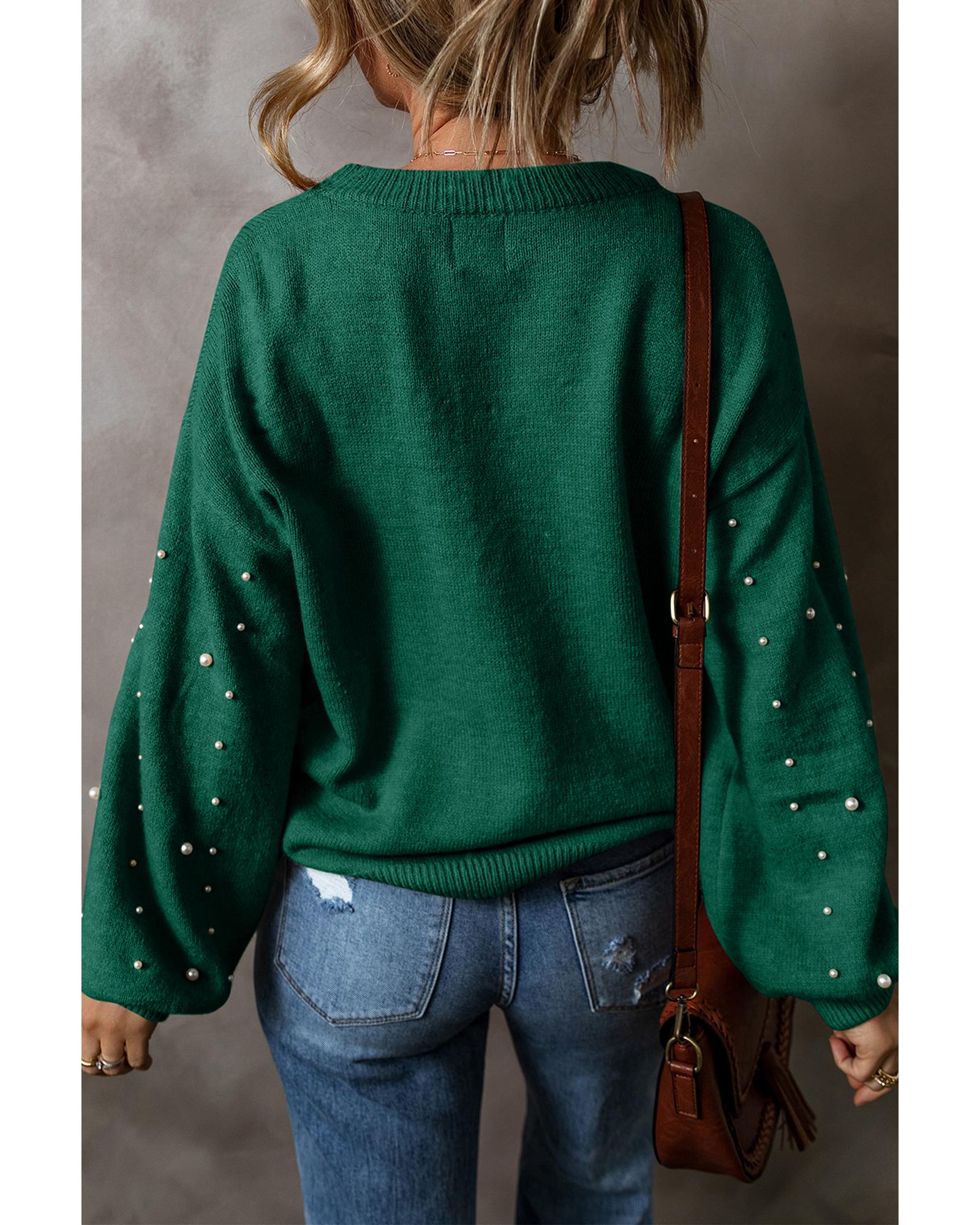 V539-AZEXDC2725140-P2509-XL-202506140046-00 Evergreen Pearled Drop Shoulder Round Neck Sweater - XL - Image 1