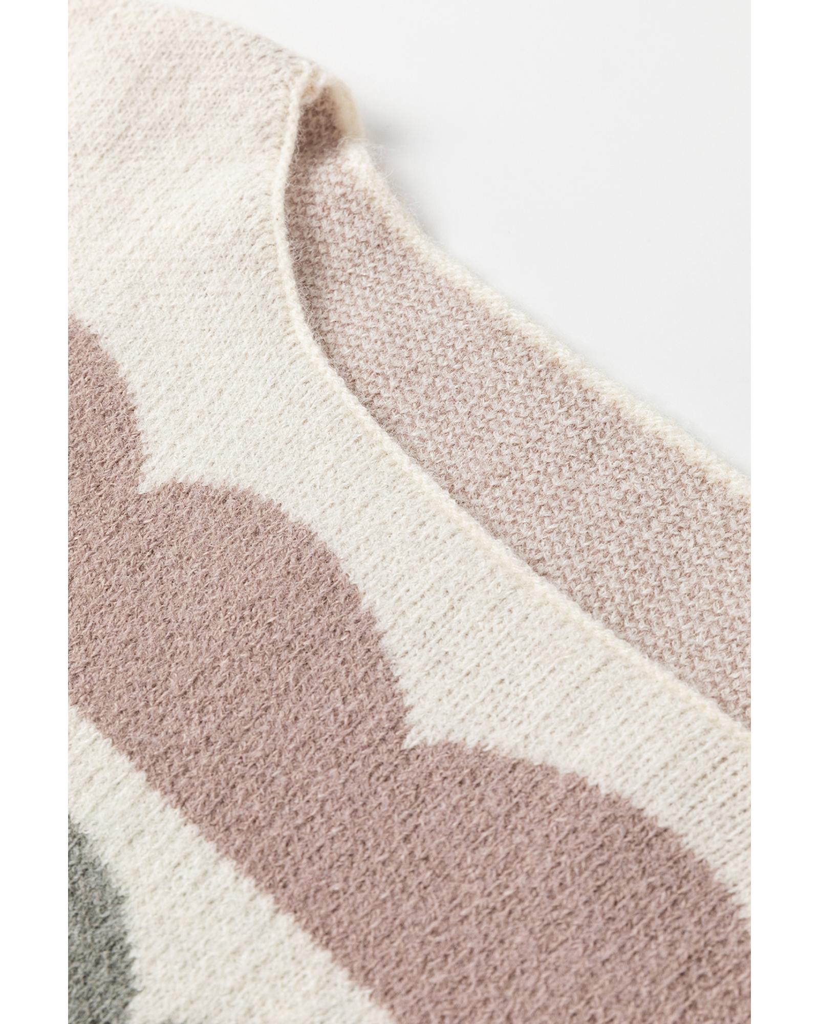 V539-AZEXDC2725266-P1122-S-202506140145-00 Gray Wave Striped Balloon Sleeve Drop Shoulder Sweater - S - Image 1