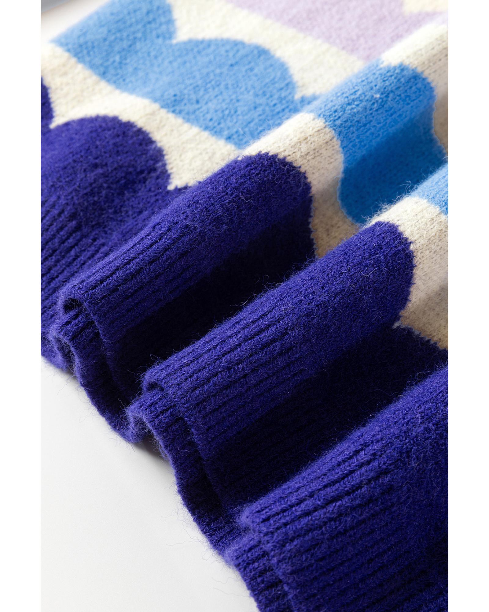 V539-AZEXDC2725266-P522-XL-202508280610-00 Dark Blue Wave Striped Balloon Sleeve Drop Shoulder Sweater - XL - Image 1