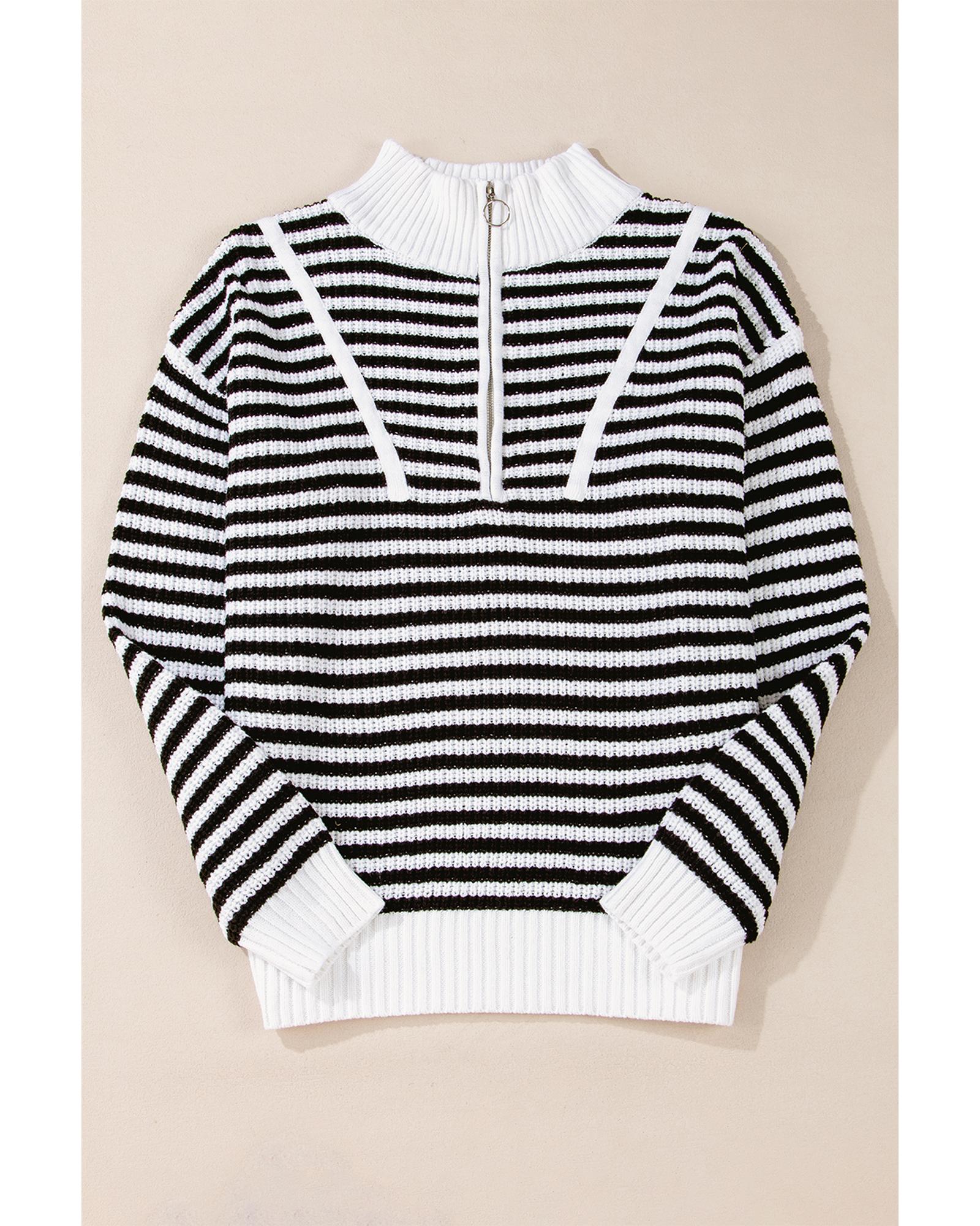 V539-AZEXDC2725432-P219-L-202508280020-00 Black Stripe Zip up Collar Drop Shoulder Sweater - L - Image 1