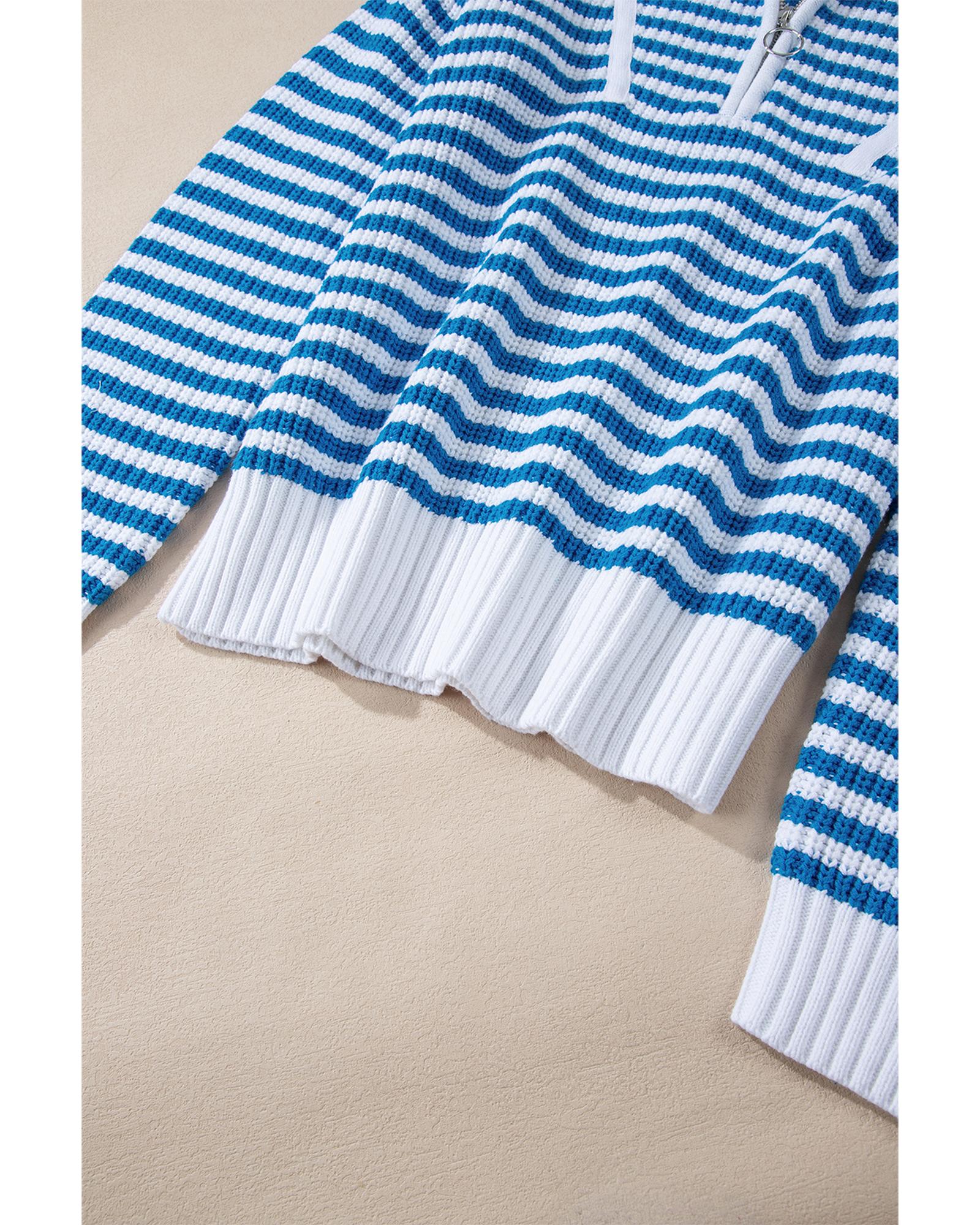 V539-AZEXDC2725432-P419-L-202508280650-00 Sky Blue Stripe Zip up Collar Drop Shoulder Sweater - L - Image 1