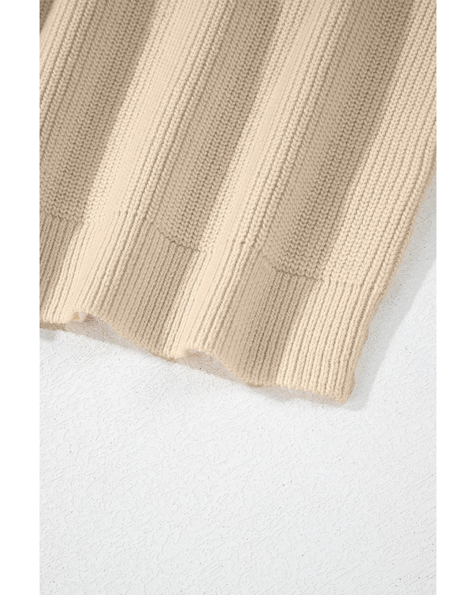 V539-AZEXDC2725559-P15-XL-202508280300-00 Beige Solid Color Drawstring Hooded Drop Shoulder Pullover Sweater - XL - Image 1