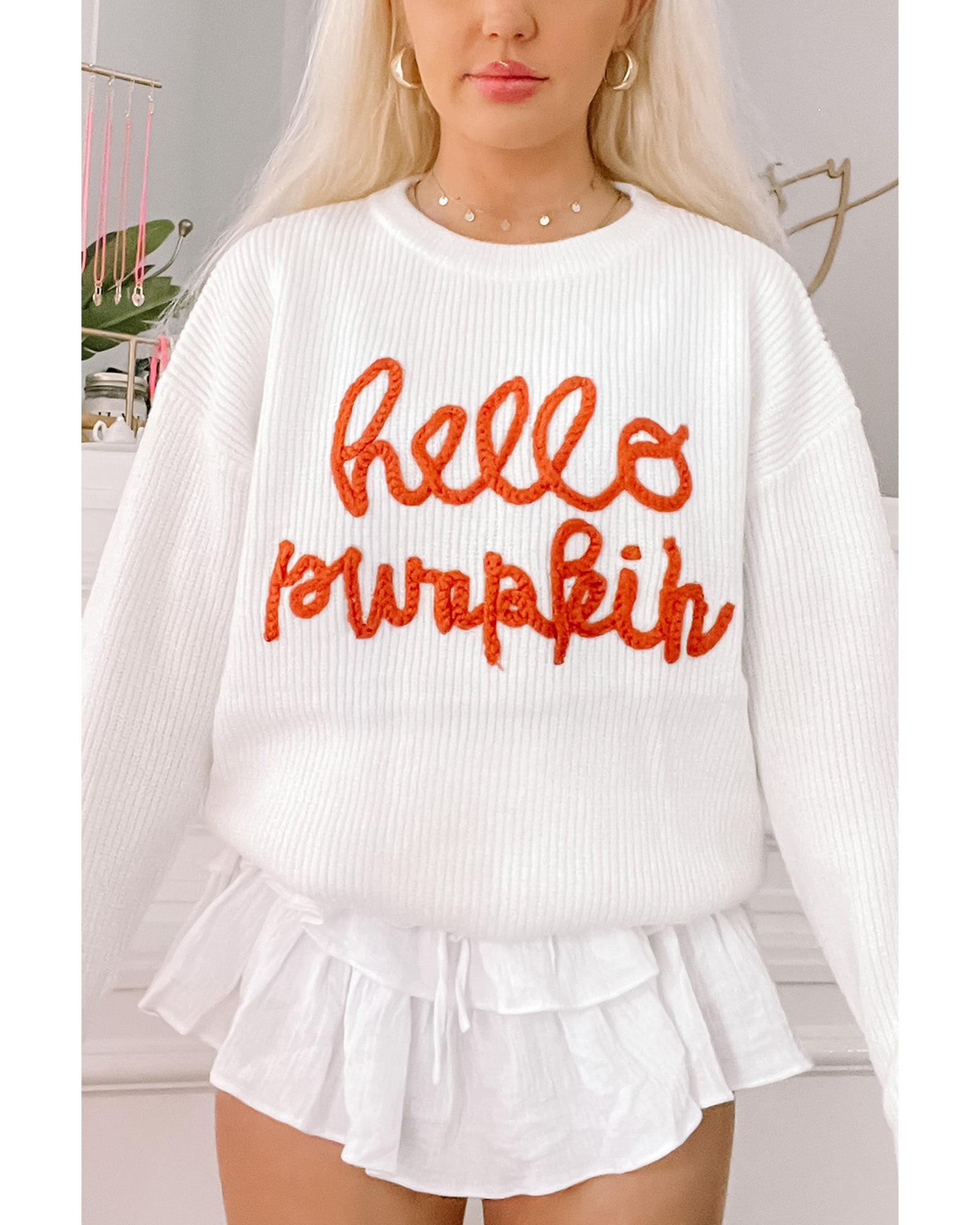 V539-AZEXDC2725576-P1-XL-202508291305-00 White Hello Pumpkin Graphic Sweater - XL - Image 1