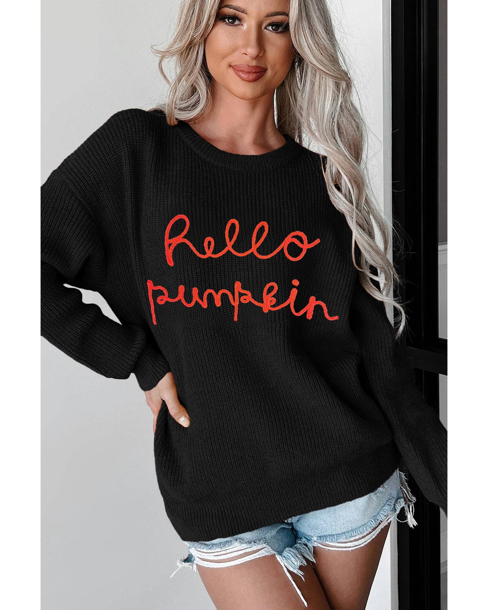V539-AZEXDC2725576-P2-S-202506140015-00 Black Hello Pumpkin Graphic Sweater - S - Image 1