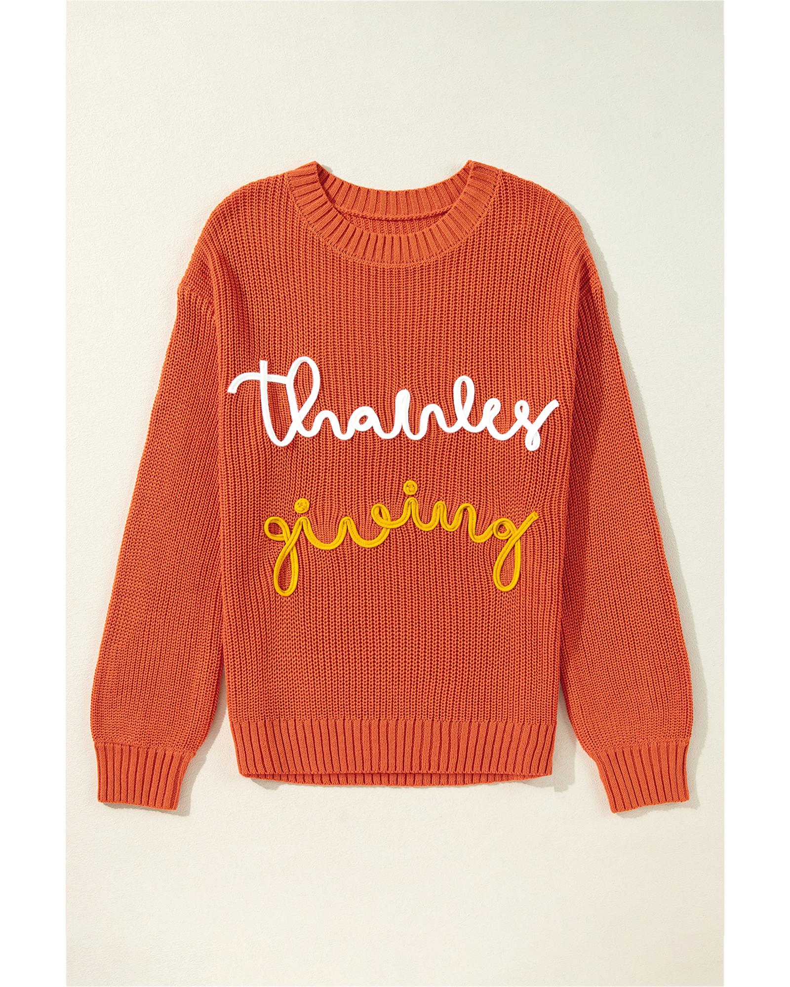 V539-AZEXDC2725610-P5014-M-202508280605-00 Gold Flame Thanks Giving Letter Graphic Crew Neck Sweater - M - Image 1