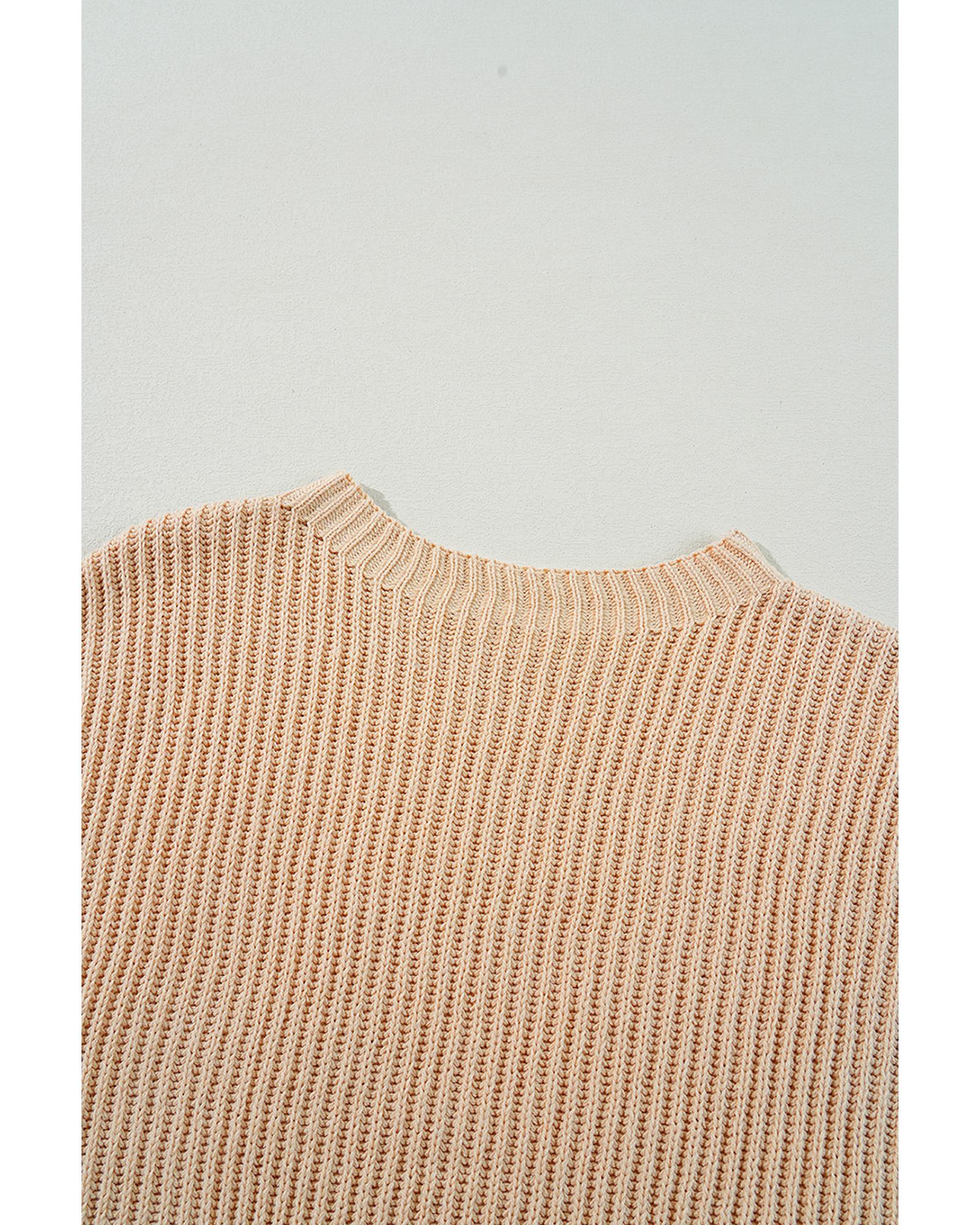 V539-AZEXDC2725657-P18-M-202508280855-00 Apricot Cable Knit Drop Shoulder Side Slits Loose Sweater - M - Image 1