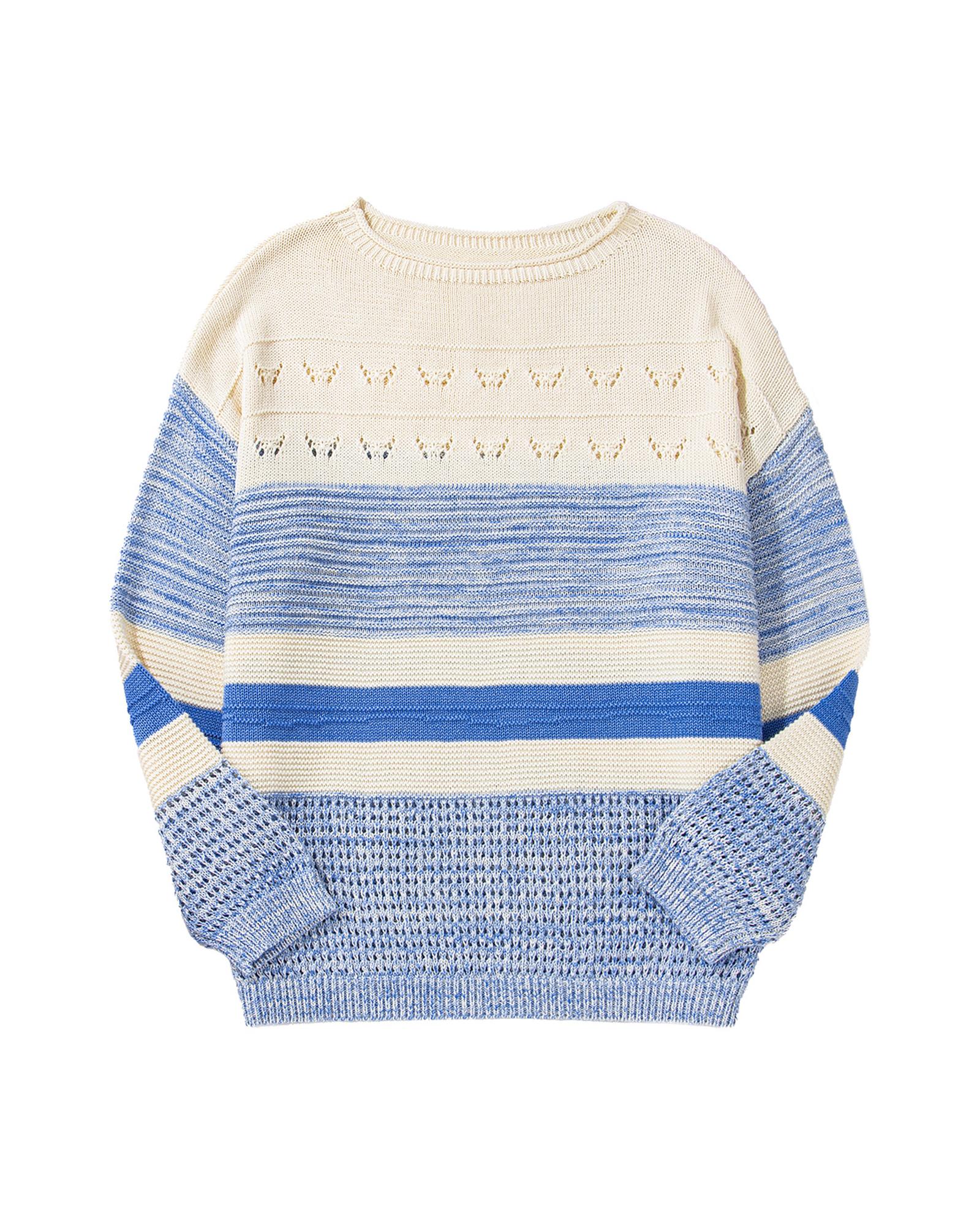 V539-AZEXDC2725842-P422-L-202508280650-00 Light Blue Open Stitch Puff Sleeve Sweater - L - Image 1