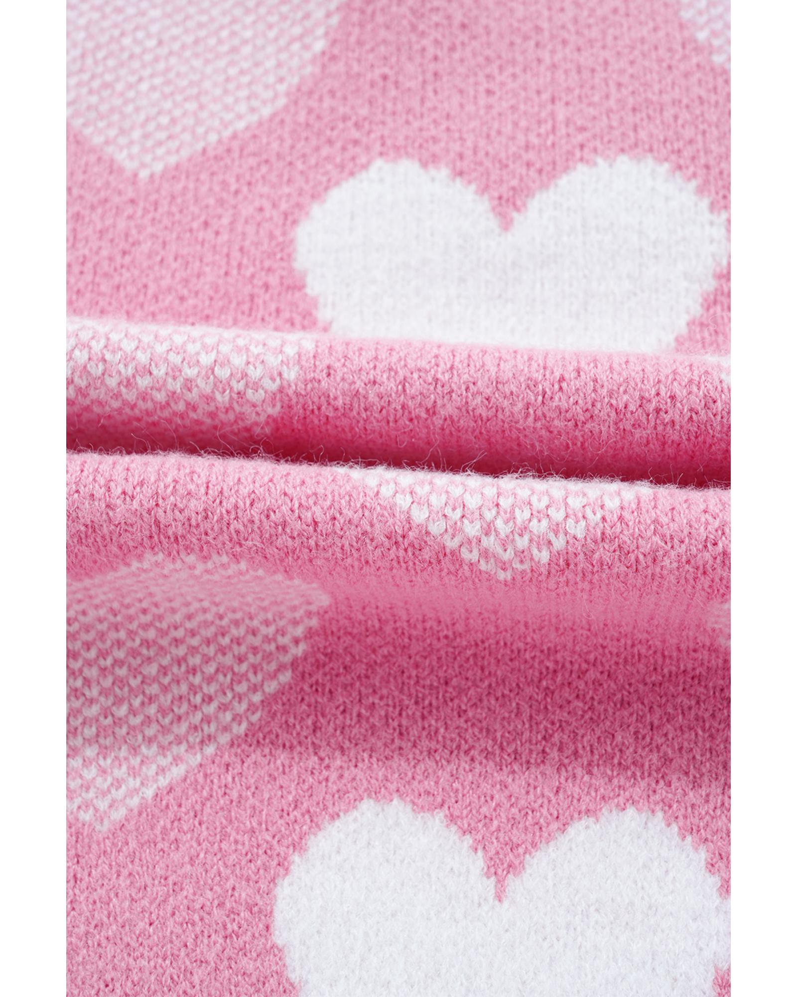 V539-AZEXDC2725866-P10-L-202508291930-00 Pink Pearled Heart Print Valentines Crew Neck Sweater - L - Image 1