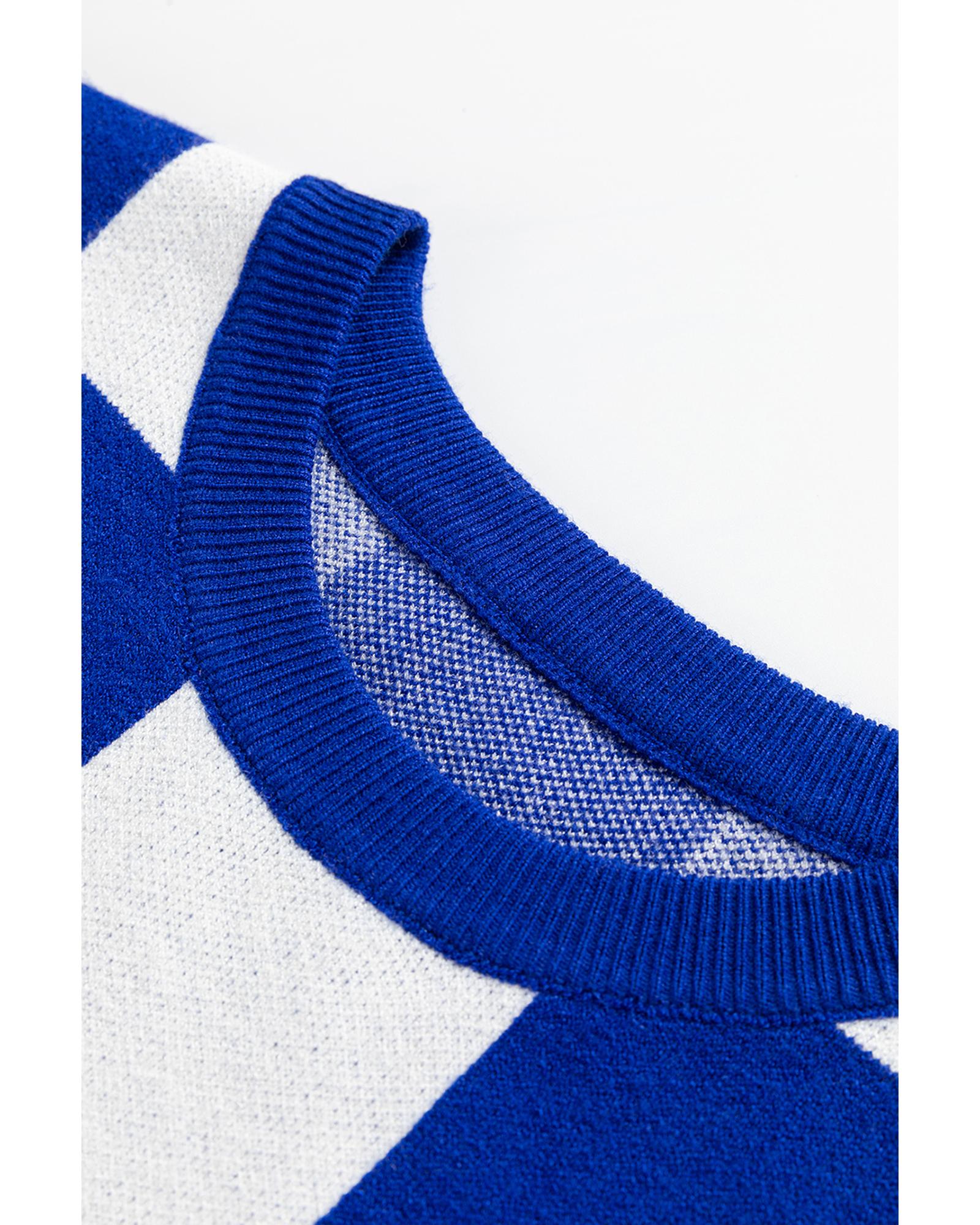 V539-AZEXDC2726047-P5-L-202508291955-00 Dark Blue Cherckerboard Round Neck Sweater Vest - L - Image 1