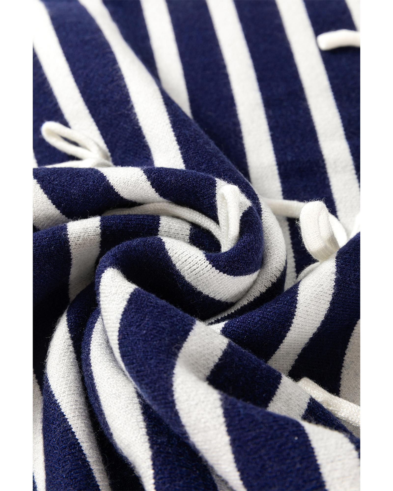 V539-AZEXDC2726052-P519-L-202508300300-00 Blue Stripe Knitted Bow Decor Sweater Vest - L - Image 1