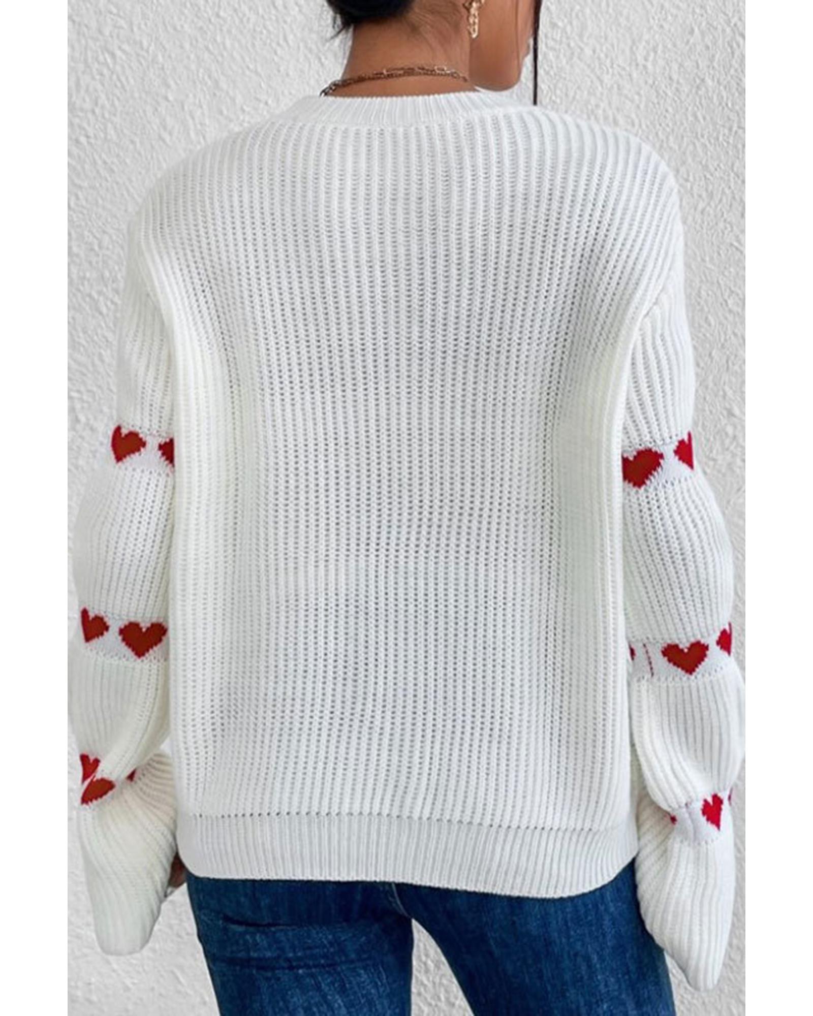 V539-AZEXDC2726106-P120-L-202508292015-00 White Heart Shape Bell Sleeve Valentine Sweater - L - Image 1