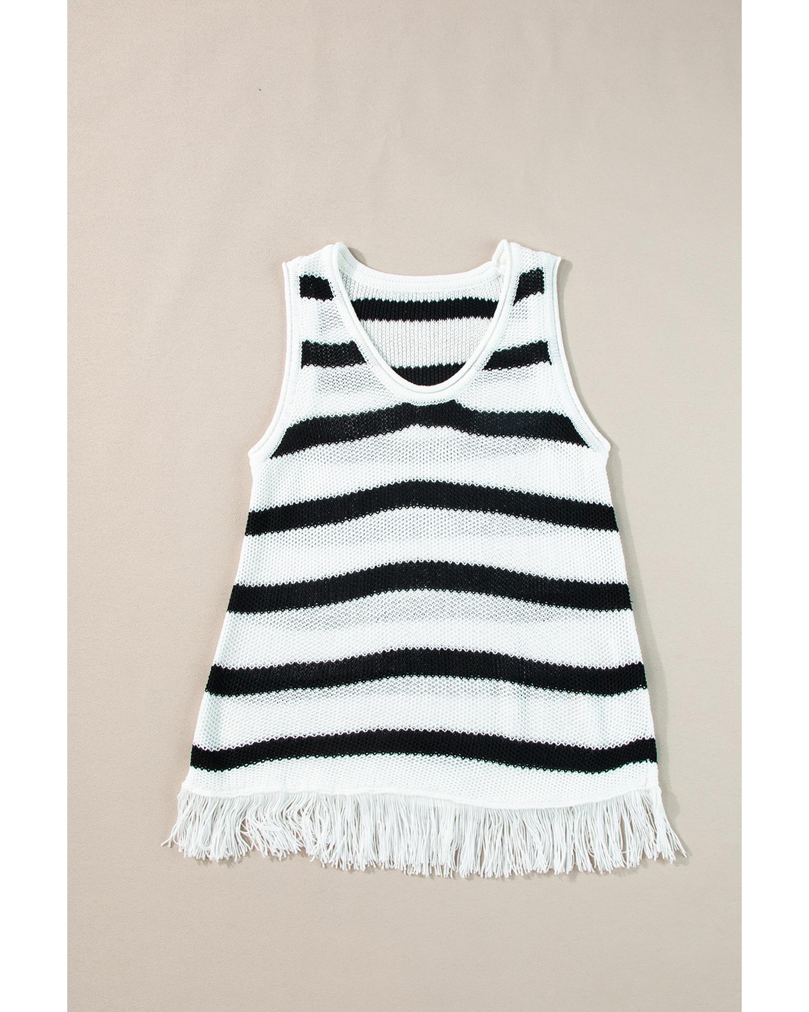 V539-AZEXDC276342-P1519-2XL-202508281455-00 Beige Stripe Loose Knit Fringe Tank Top - 2XL - Image 1