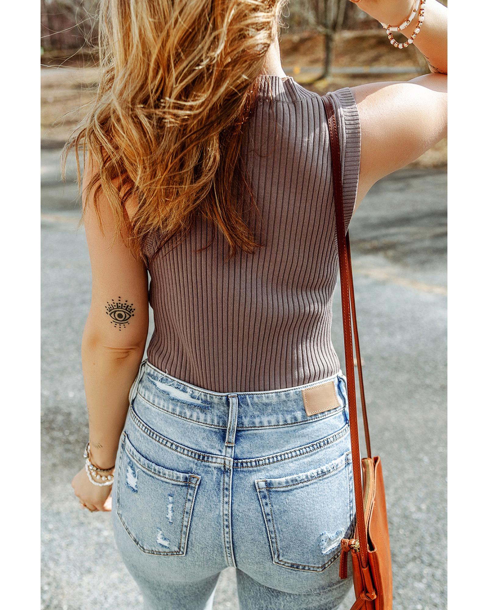 V539-AZEXDC276373-P7016-M-202508292355-00 Smoke Gray Ribbed Crew Neck Sweater Vest - M - Image 1