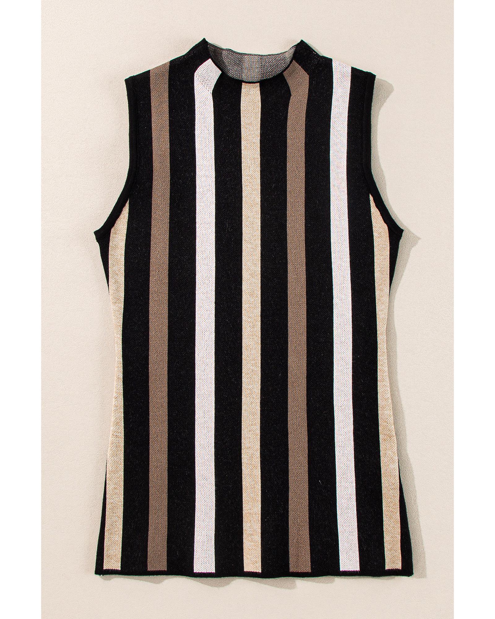 V539-AZEXDC276532-P219-XL-202508292225-00 Black Stripe Slim Fit O Neck Sweater Vest - XL - Image 1