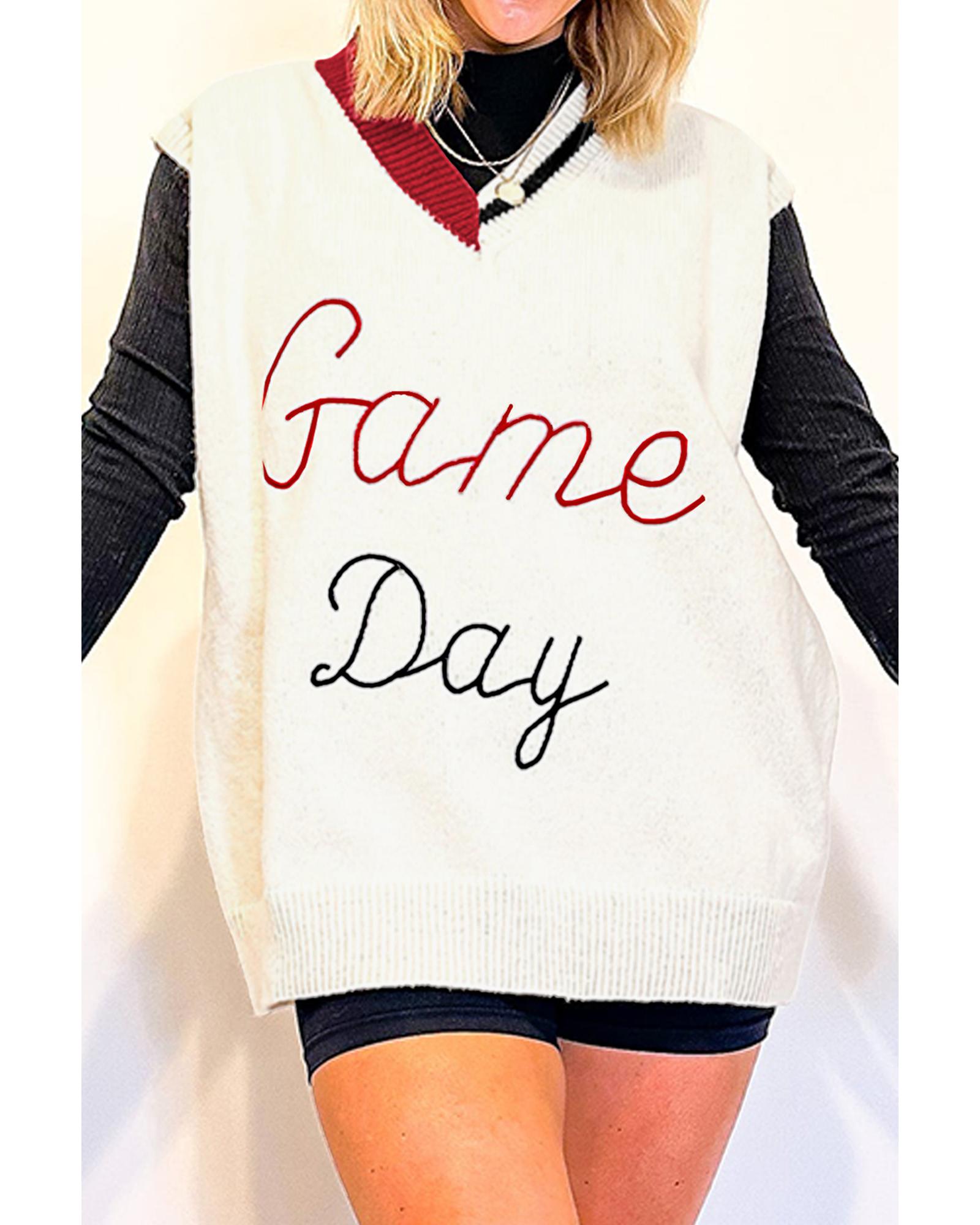 V539-AZEXDC276547-P101-L-202508300025-00 White Vintage Game Day Sweater Vest - L - Image 1
