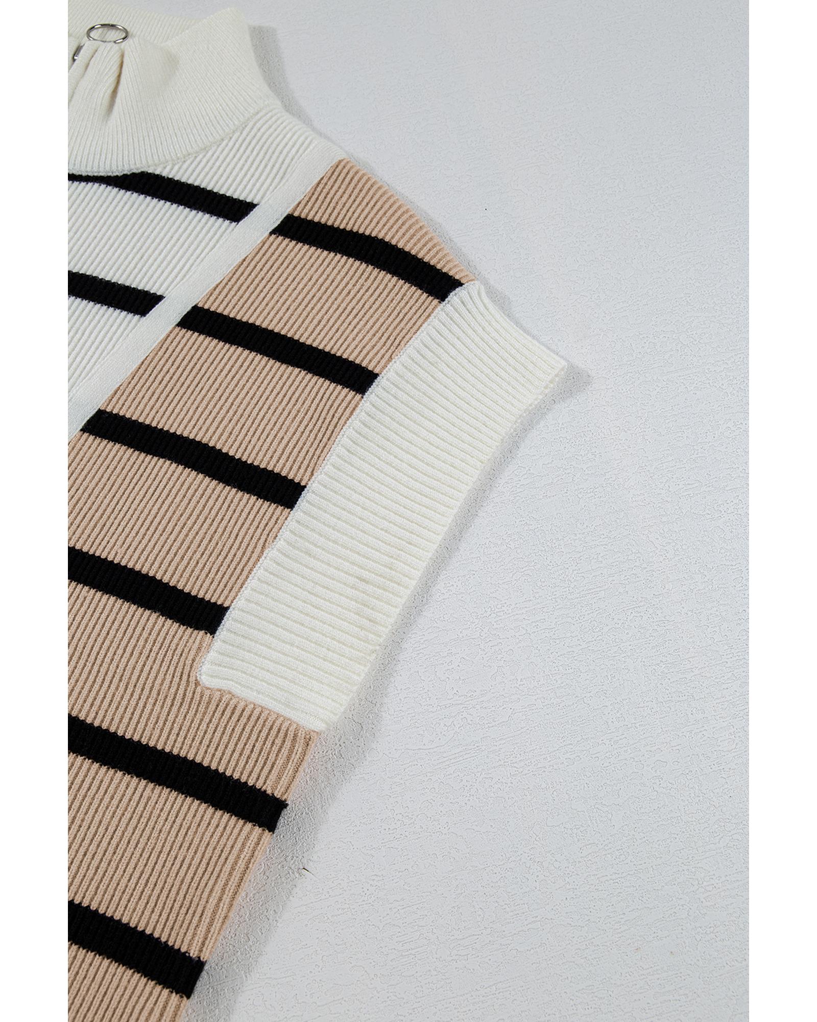 V539-AZEXDC276558-P219-L-202508300635-00 Black Stripe Colorblock Quarter Zip Collar Sweater Vest - L - Image 1