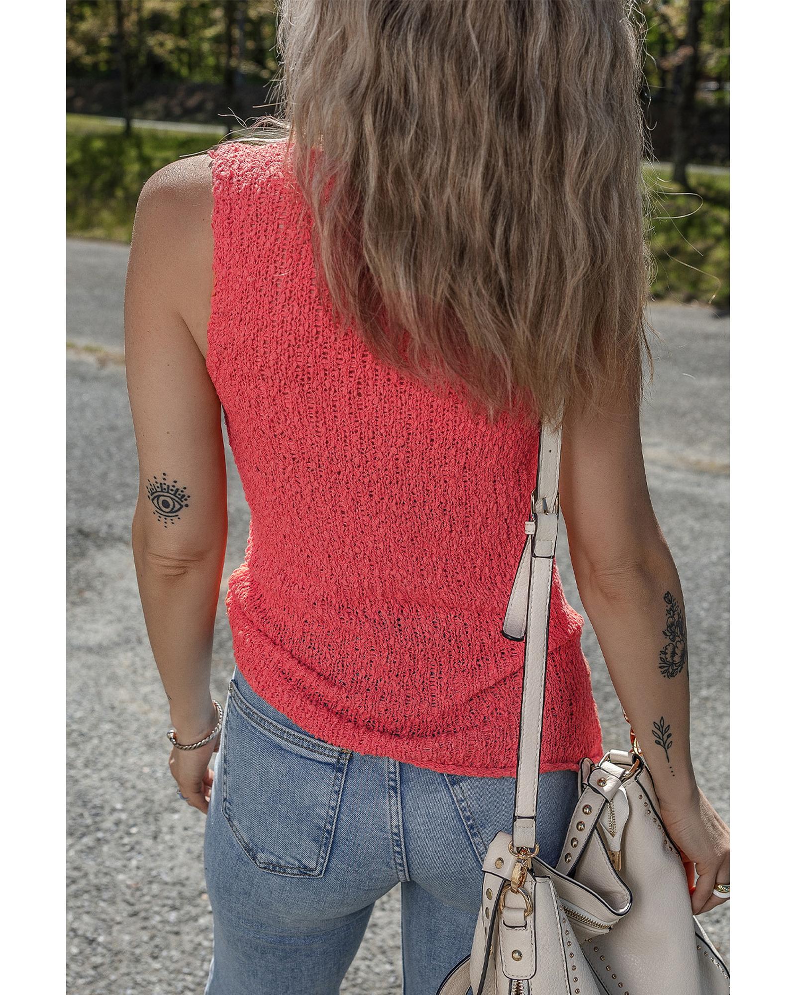 V539-AZEXDC276616-P9014-L-202508300255-00 Flamingo Textured Knit U Neck Slim Fit Sweater Vest - L - Image 1