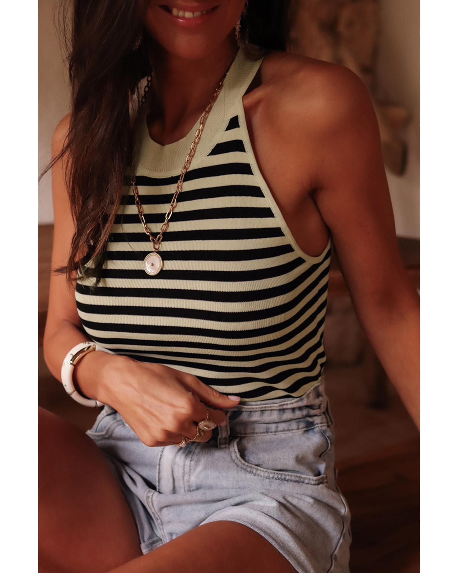 V539-AZEXDC276659-P219-L-202508292120-00 Black Stripe Crew Neck Slim Fit Sweater Vest - L - Image 1