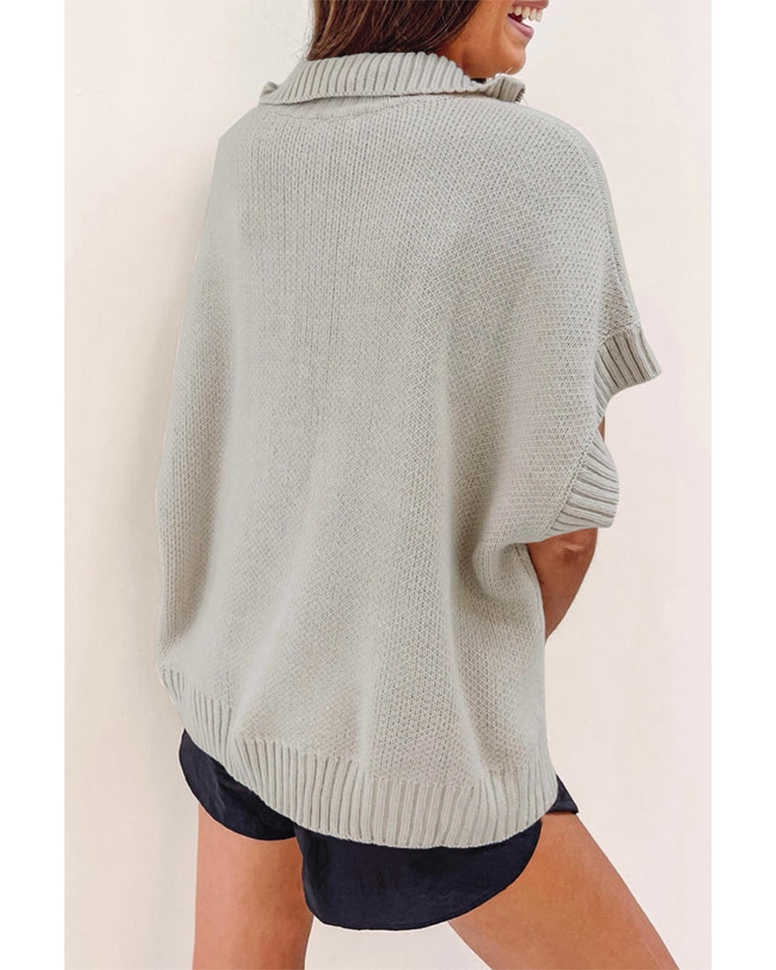 V539-AZEXDC277039-P1011-XL-202508291930-00 Light Grey Quarter Zip Short Batwing Sleeve Sweater - XL - Image 1