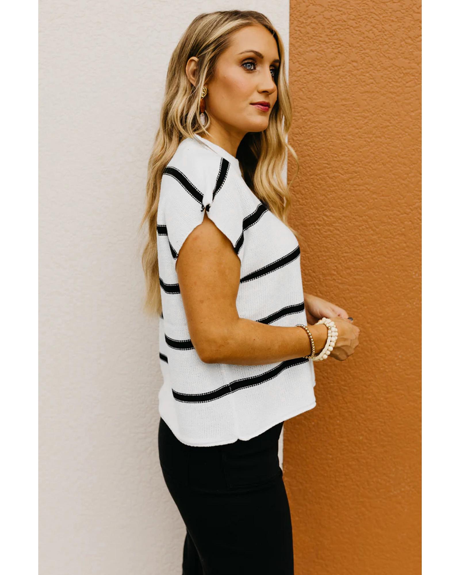 V539-AZEXDC277042-P1-S-202506140310-00 White Striped Batwing Sleeve Sweater Tee - S - Image 1