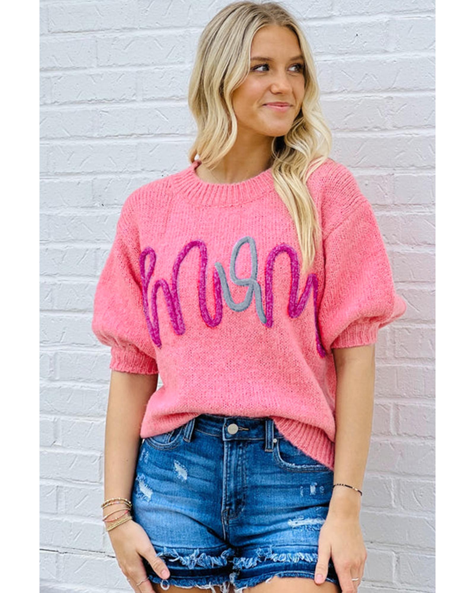 V539-AZEXDC277085-P3010-XL-202508300130-00 Bonbon Mom Tinsel Front Short Sleeve Sweater - XL - Image 1