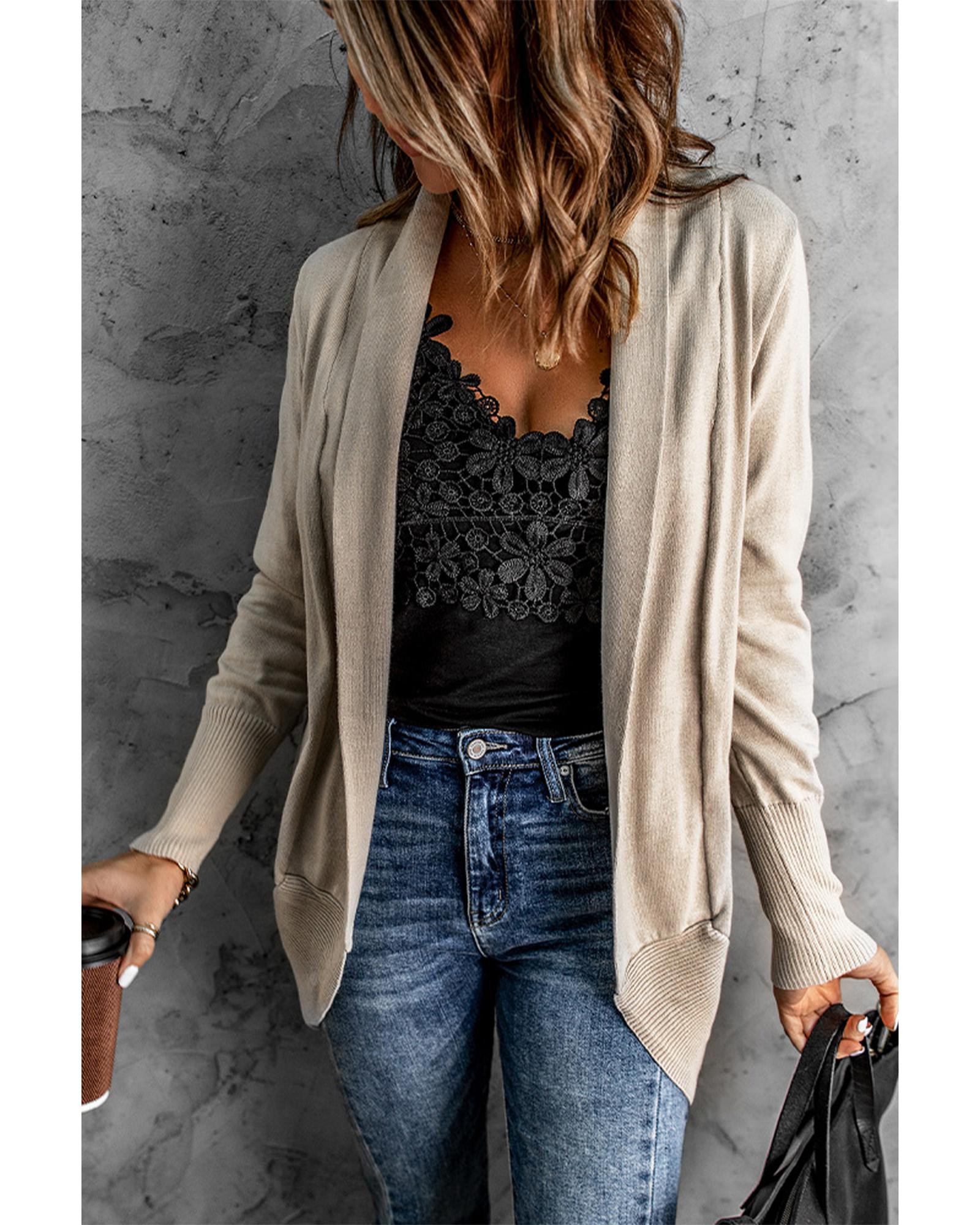 V539-AZEXDC27728-16L-202508281745-00 Azura Exchange Khaki Super Soft Long Sleeve Open Cardigan - L - Image 1