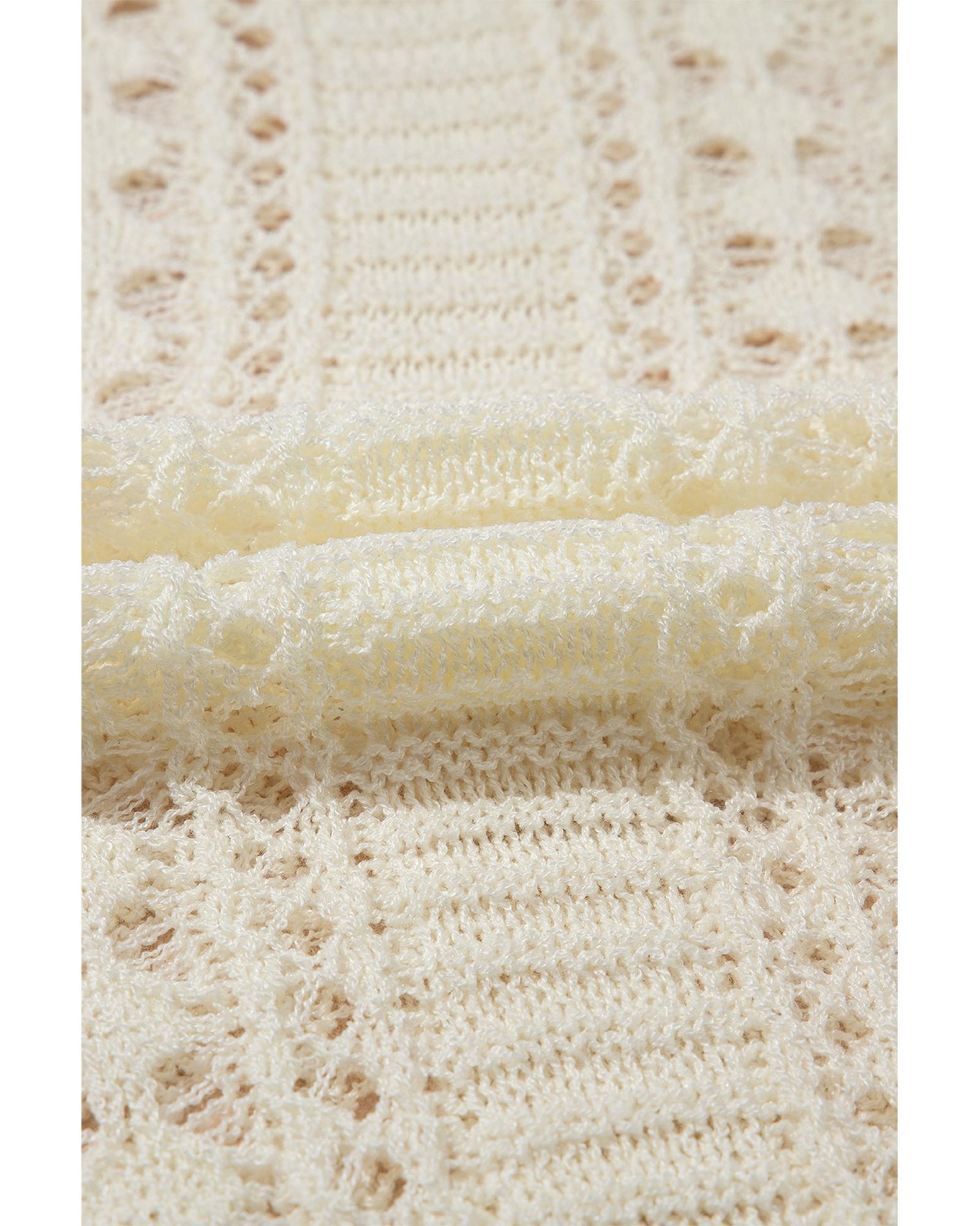 V539-AZEXDC277635-P101-M-202508300655-00 Azura Exchange White Hollow Out Knit Bracelet Sleeve Drop Shoulder Sweater - M - Image 1