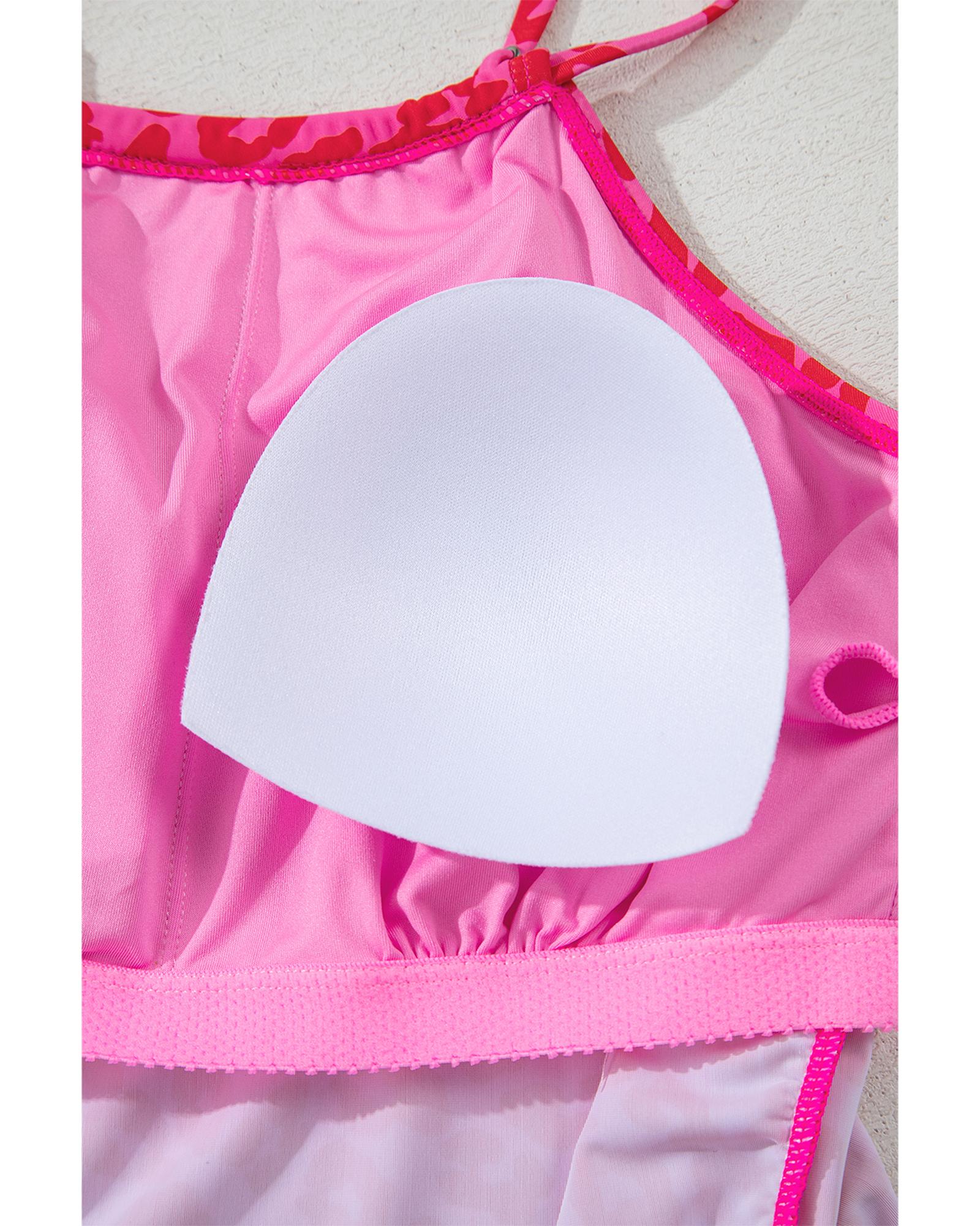 V539-AZEXDC416135-P620-XL-202508281330-00 Rose Leopard Drawstring Side Tankini 2pcs Swimsuit - XL - Image 1