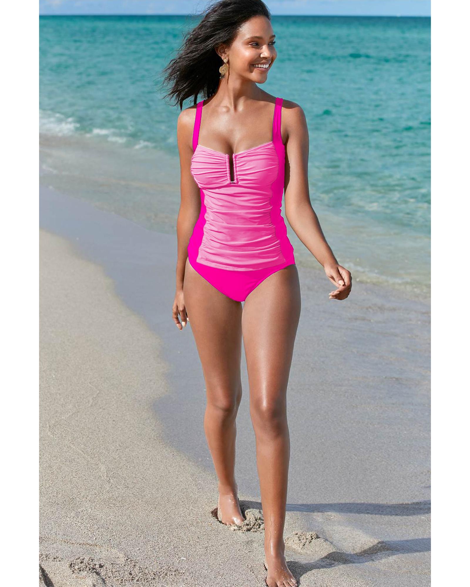 V539-AZEXDC416235-P3010-XL-202508290025-00 Bonbon Ruched Tummy Control Tankini 2pcs Swimsuit - XL - Image 1