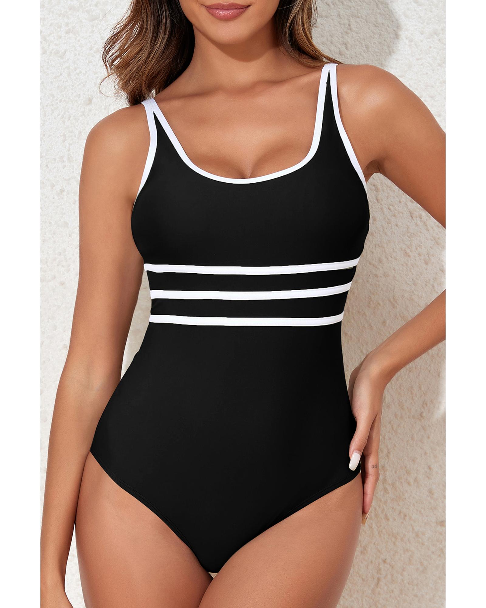 V539-AZEXDC443755-P2-2XL-202508280850-00 Black Contrast Trim Colorblock U Neck One Piece Swimwear - 2XL - Image 1