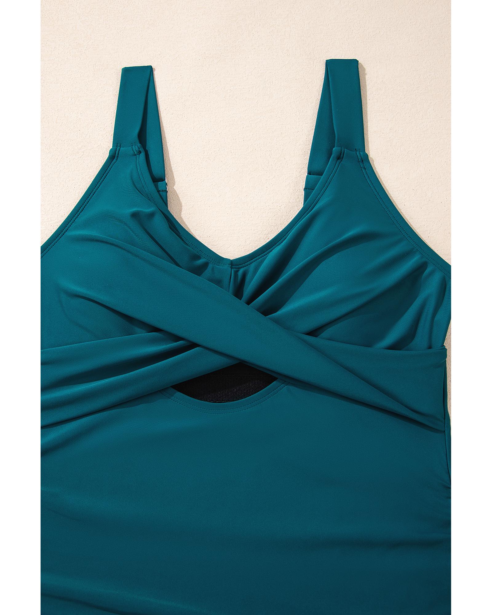 V539-AZEXDC444408-P1709-M-202508281010-00 Sea Green Adjustable Straps Cutout Ruched Knot Slit One Piece Swim Dress - M - Image 1