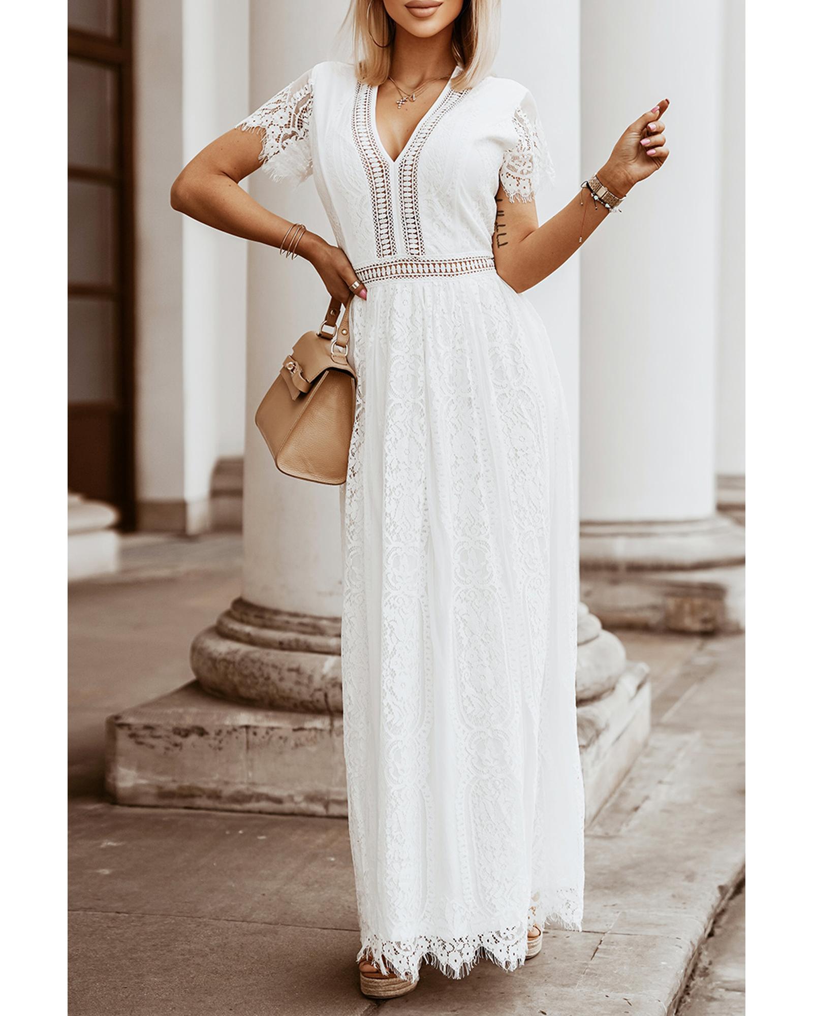 V539-AZEXDC611316-1-S-202506141336-00 Azura Exchange White Blue Fill Your Heart Lace Maxi Dress - S - Image 1