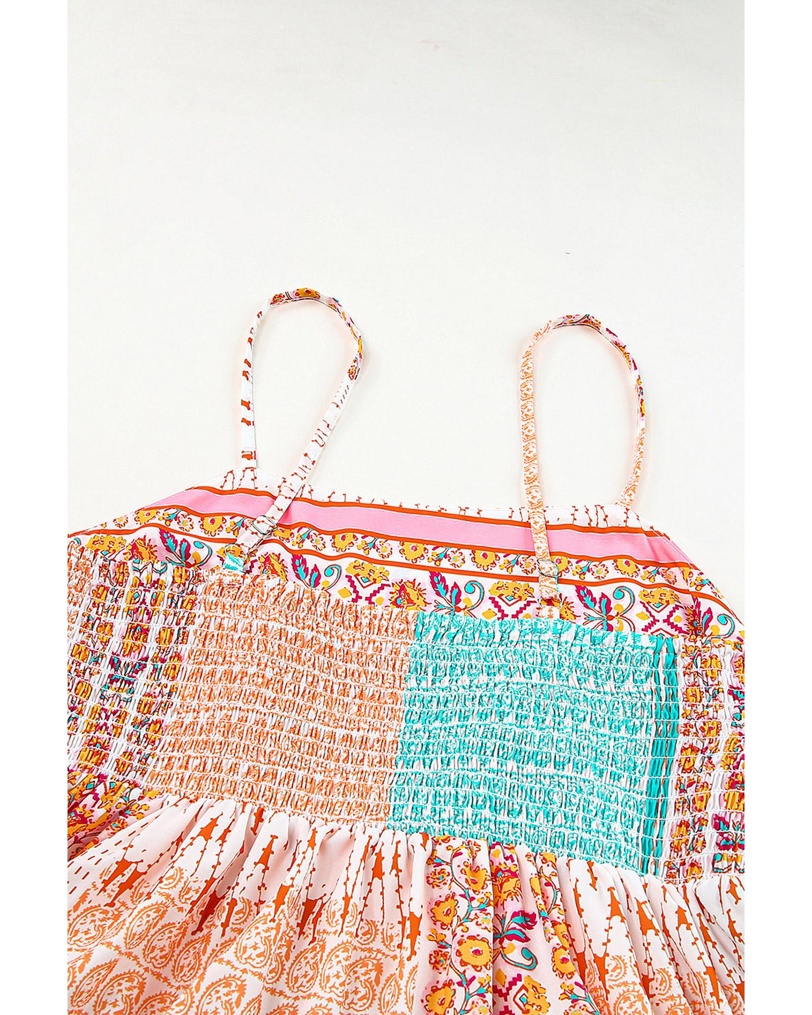 V539-AZEXDC6114793-22-XL-202508282150-00 Multicolor Boho Patchwork Print Square Neck Sundress - XL - Image 1