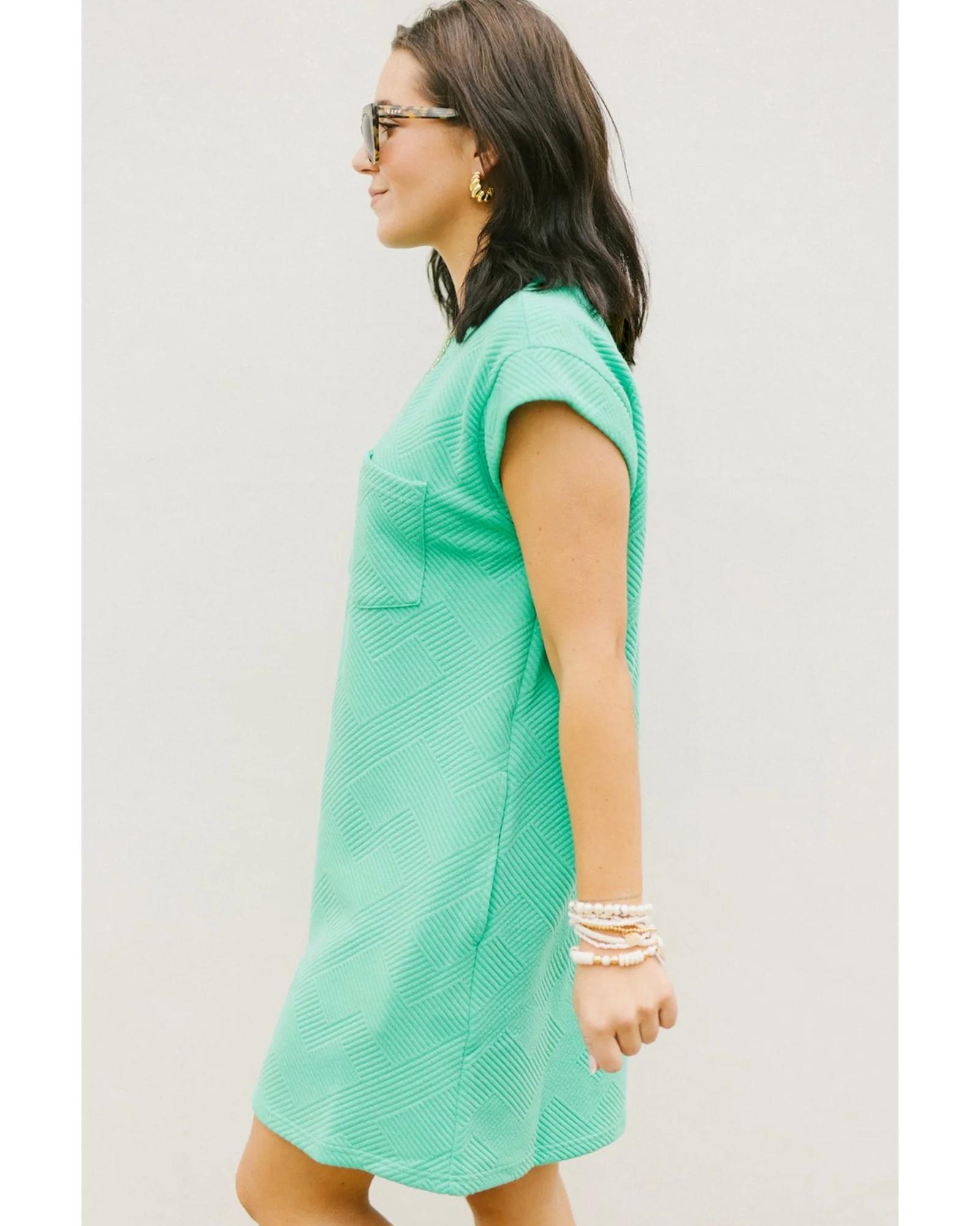 V539-AZEXDC6120560-P1009-S-202506141853-00 Mint Green Textured Cap Sleeve T Shirt Dress - S - Image 1