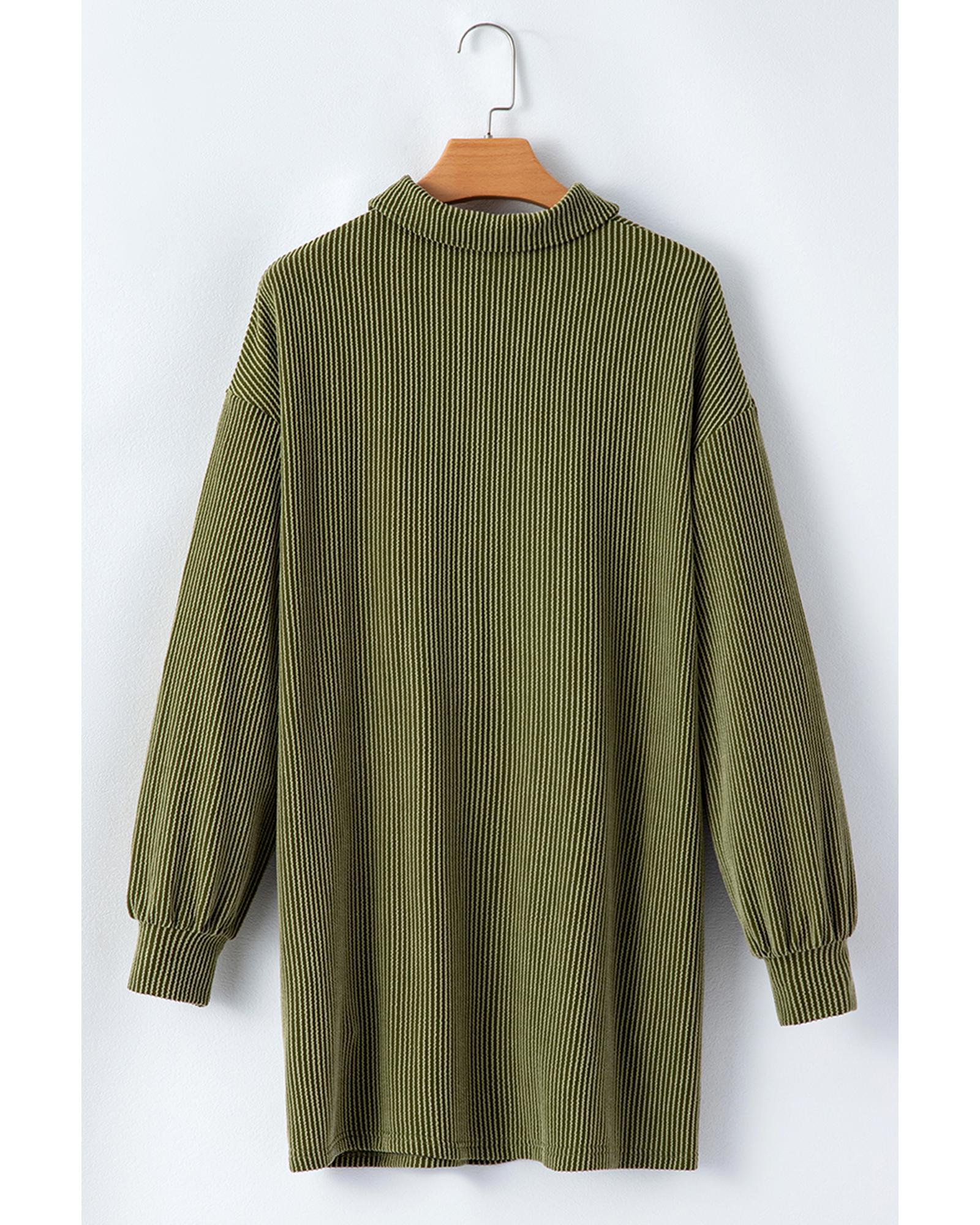 V539-AZEXDC6121428-P1609-L-202508280745-00 Moss Green Corded Buttons Placket Drop Shoulder Collared Shift Dress - L - Image 1