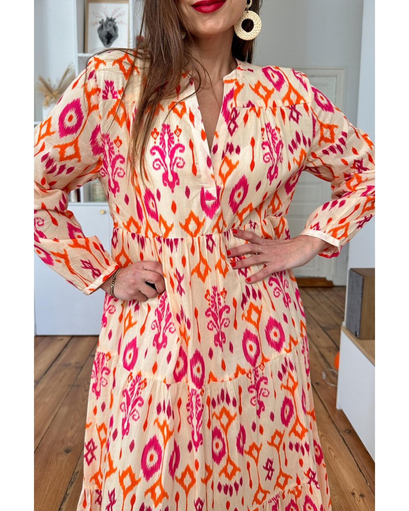 V539-AZEXDC6121651-P1420-M-202508281455-00 Orange Western Abstract Geometric Printed Maxi Dress - M - Image 1