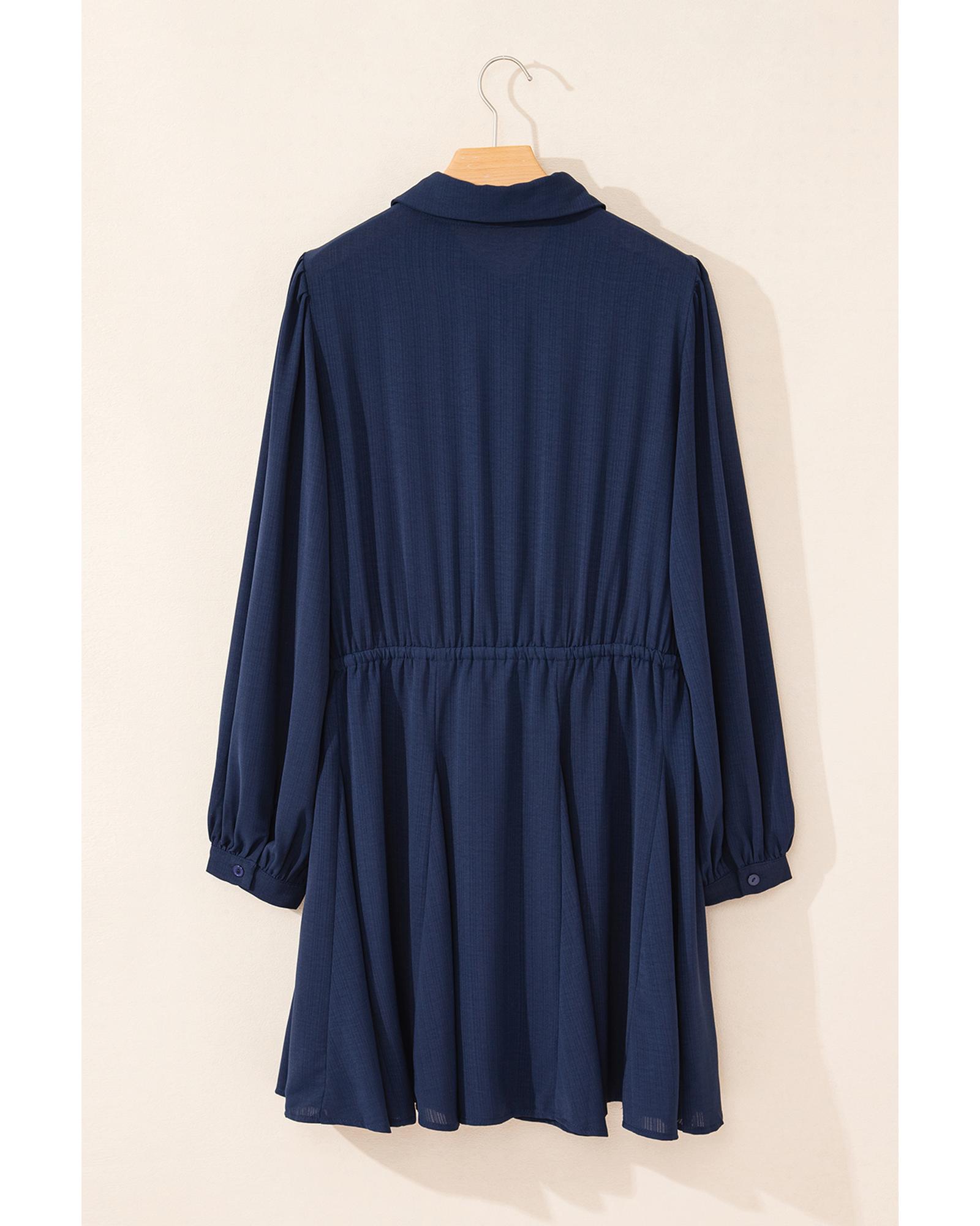 V539-AZEXDC6121915-P605-M-202506141652-00 Navy Blue Solid Chest Pockets Tunic Shirt Mini Dress - M - Image 1