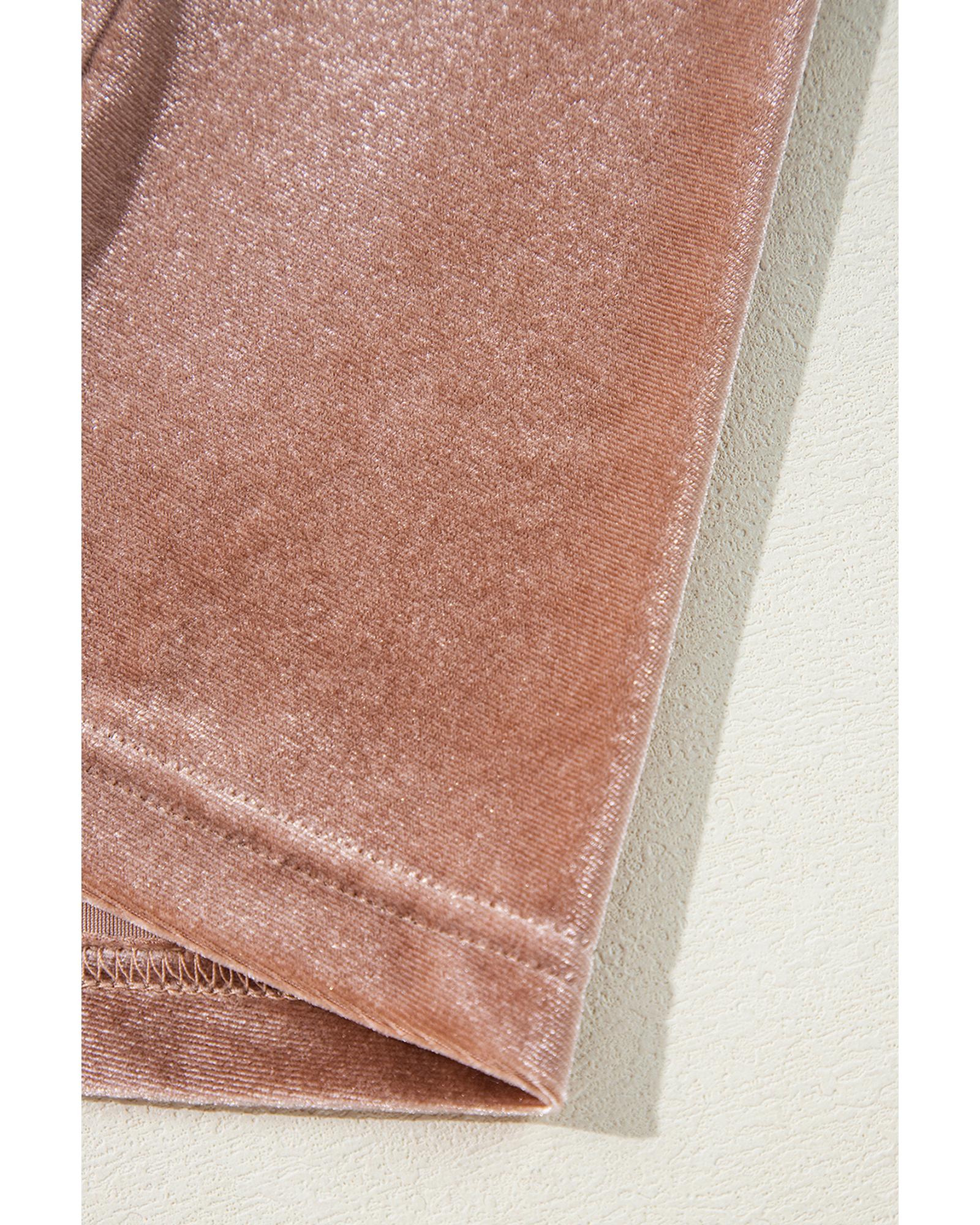 V539-AZEXDC6121936-P2017-M-202508300215-00 Chestnut Velvet Lacy V Neckline Short Sleeve Empire Waist Flowy Maxi Dress - M - Image 1