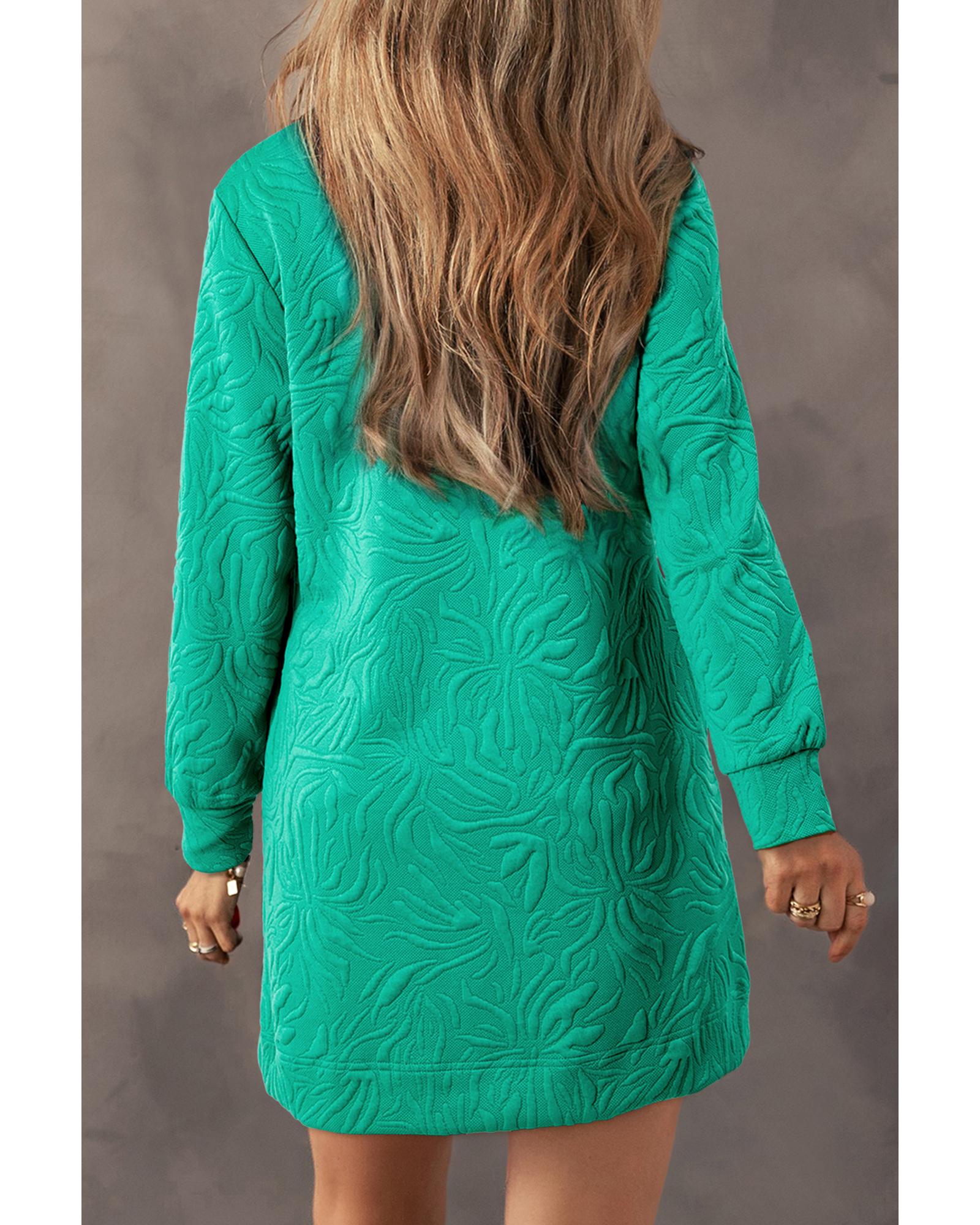 V539-AZEXDC6122011-P409-L-202508291250-00 Sea Green Jacquard Textured Quarter Zipper Shift Mini Dress - L - Image 1