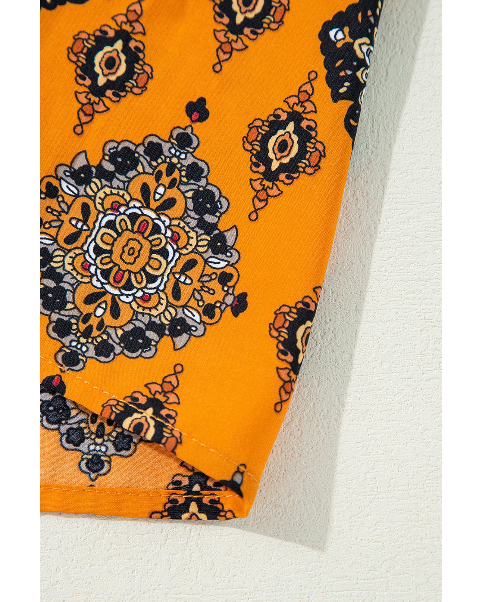 V539-AZEXDC6122019-P1420-XL-202508300545-00 Orange Western Geometric Print Tiered Frilled Loose Fit Midi Dress - XL - Image 1