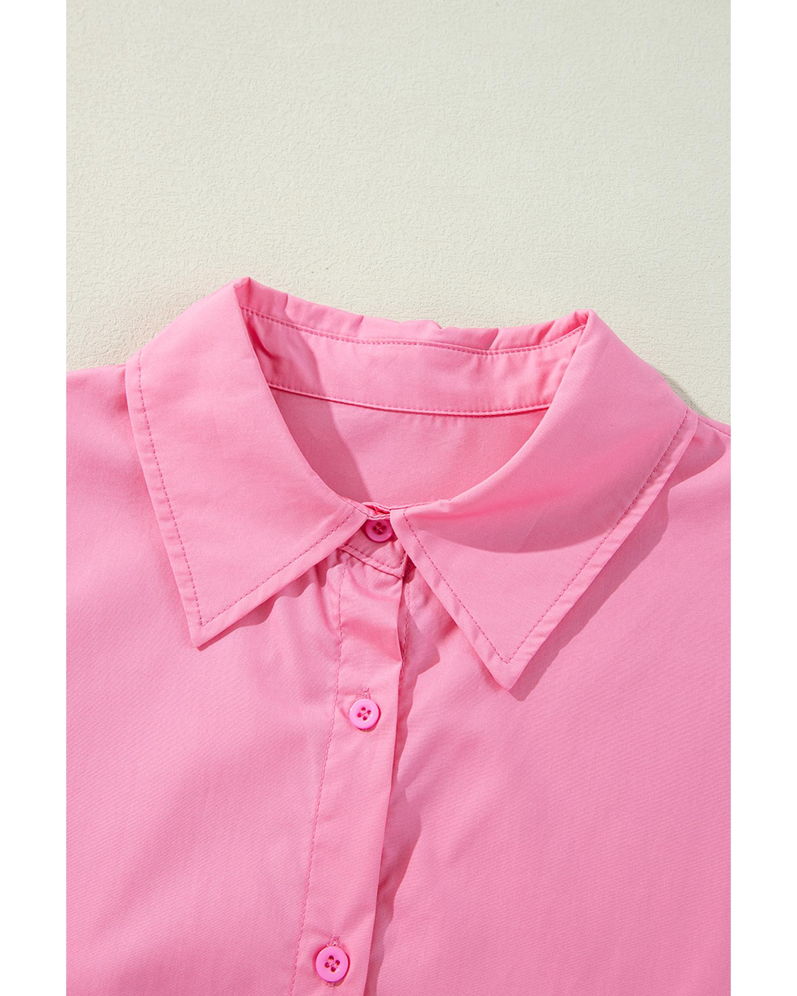 V539-AZEXDC6122056-P106-S-202506182237-00 Bright Pink Balloon Sleeve Button Up Mini Shirt Dress - S - Image 1