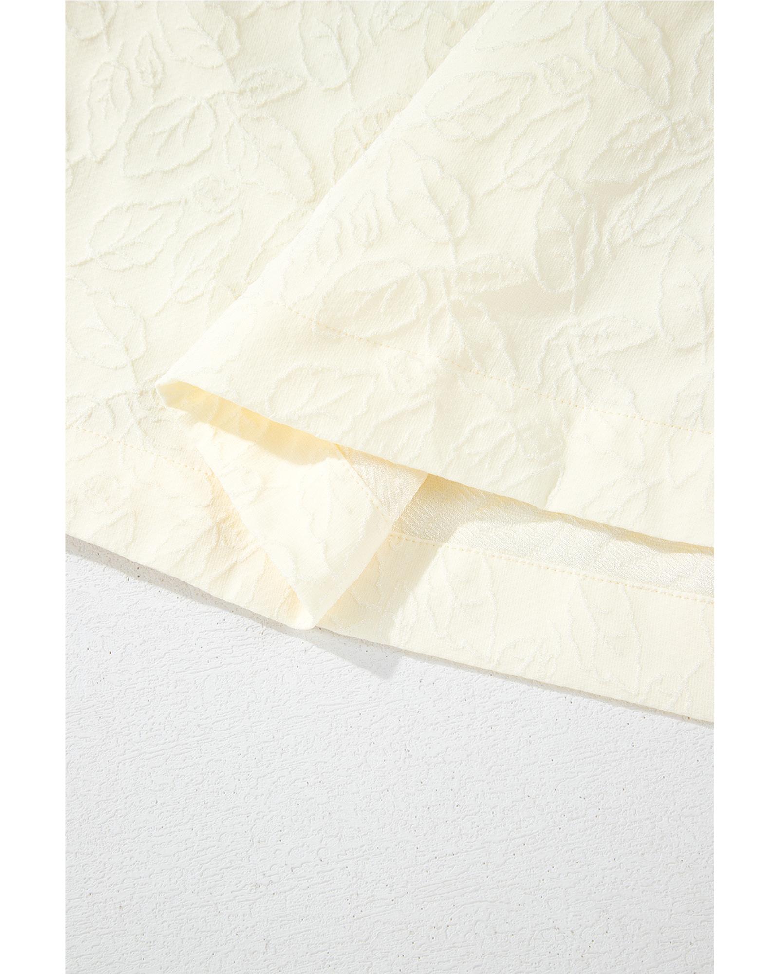 V539-AZEXDC6122255-P101-M-202506190136-00 White Floral Textured Bubble Sleeve Frilled Notched Neck Dress - M - Image 1