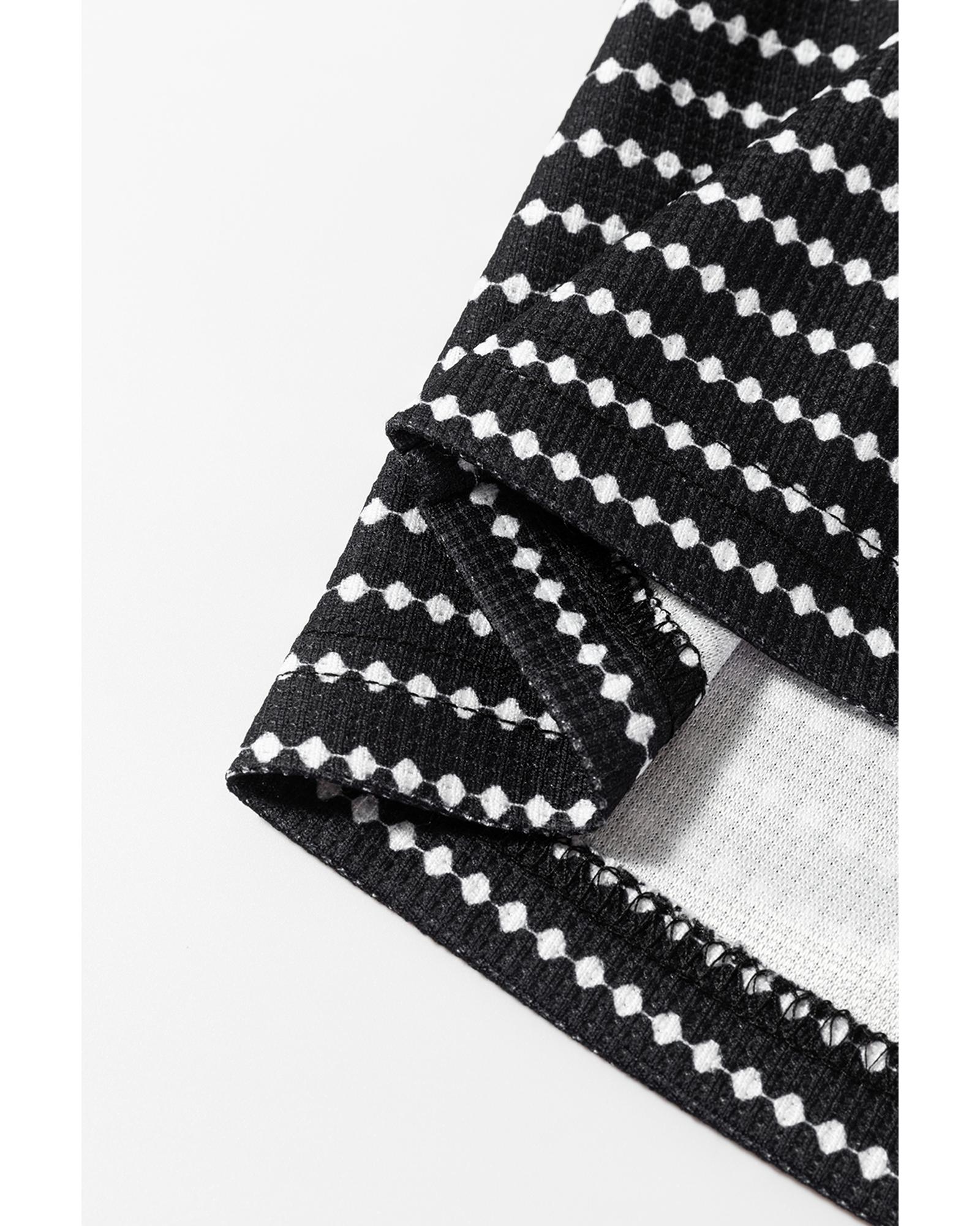 V539-AZEXDC6122267-P2-XL-202508310250-00 Black Striped V Neck Long Puff Sleeve Shift Dress - XL - Image 1