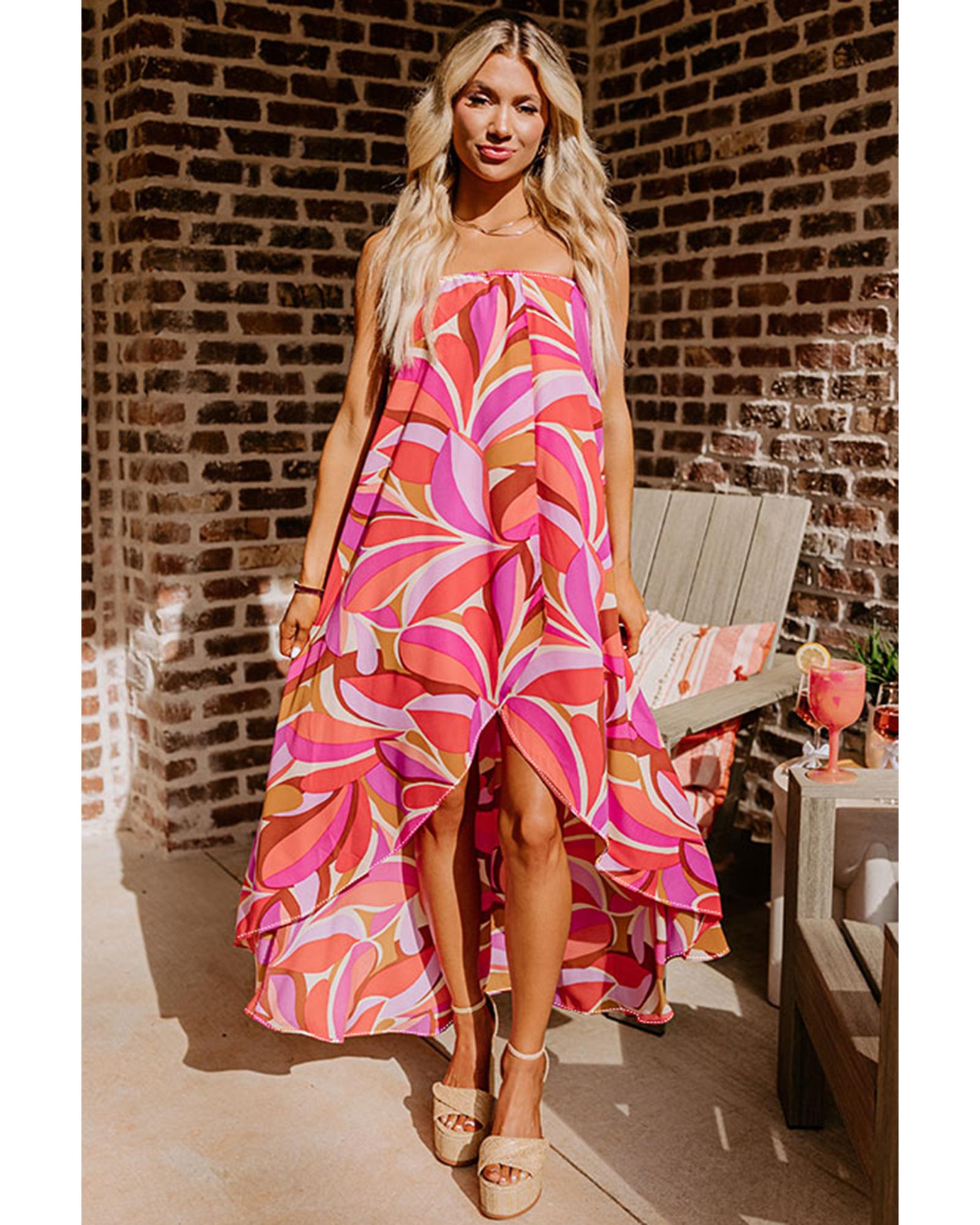 V539-AZEXDC6122457-P620-L-202508311500-00 Rose Floral High Low Bandeau Vacay Dress - L - Image 1