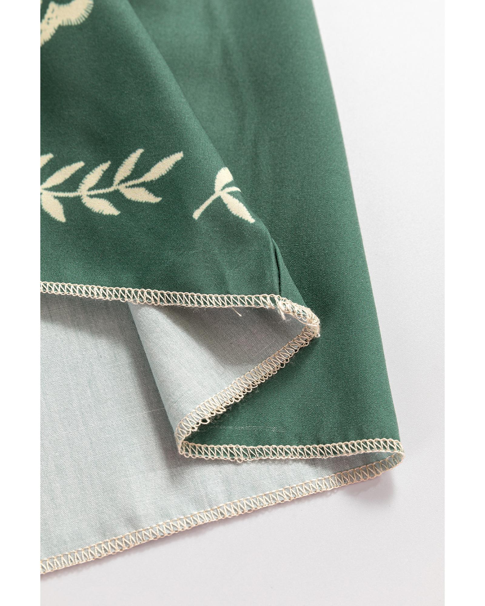 V539-AZEXDC6122537-P509-XL-202508311340-00 Mist Green Tie Neck Boho Floral Pattern Puff Sleeve Shift Dress - XL - Image 1