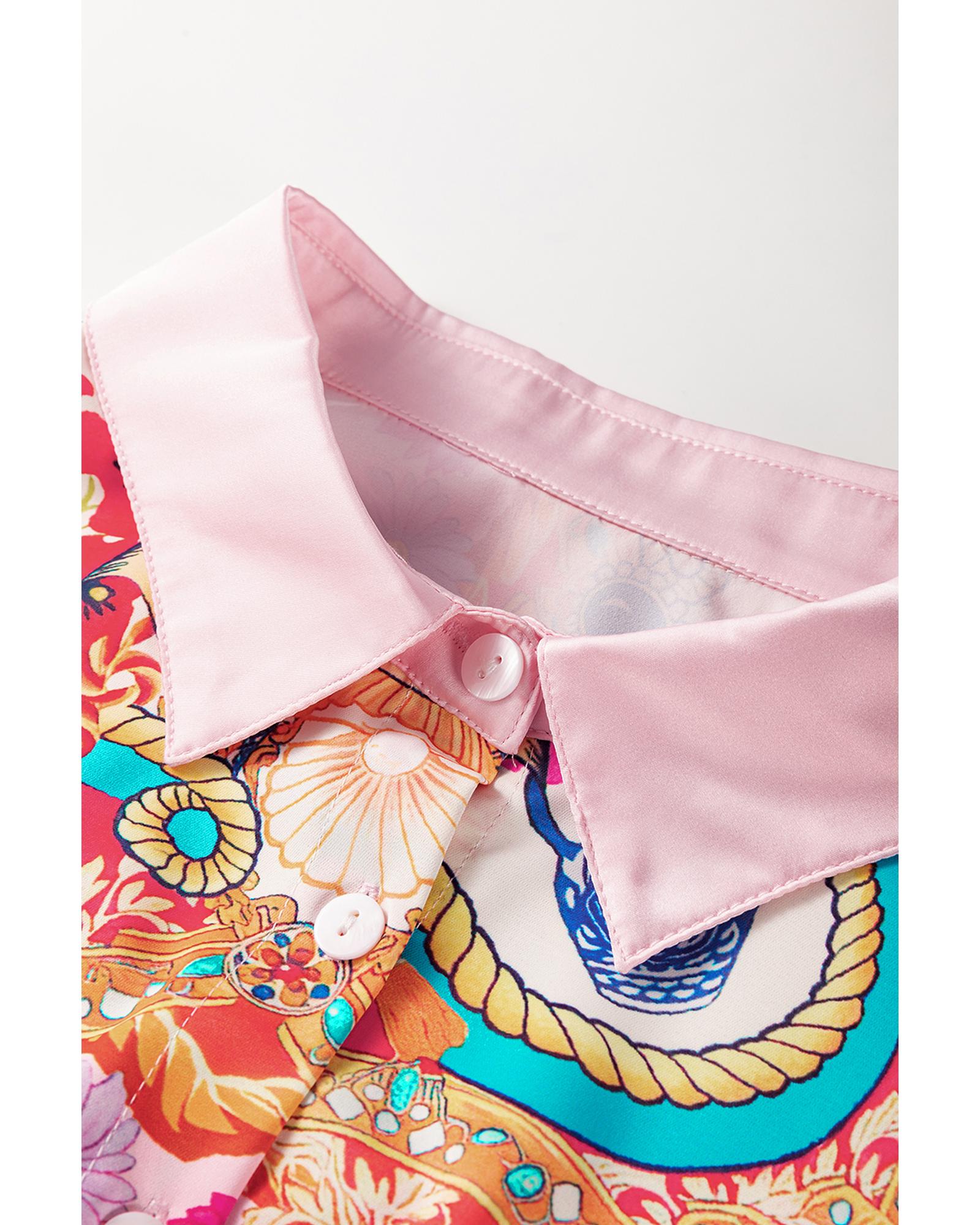 V539-AZEXDC6122626-P22-XL-202508311305-00 Multicolour Boho Floral Print Buttoned Long Sleeve Shirt Dress - XL - Image 1