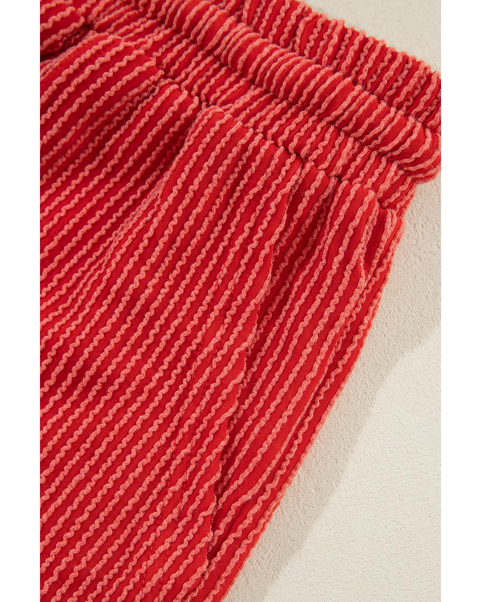 V539-AZEXDC626421-P3-XL-202508300520-00 Fiery Red JOLLY Corded Long Sleeve Top and Pockets Pants Set - XL - Image 1