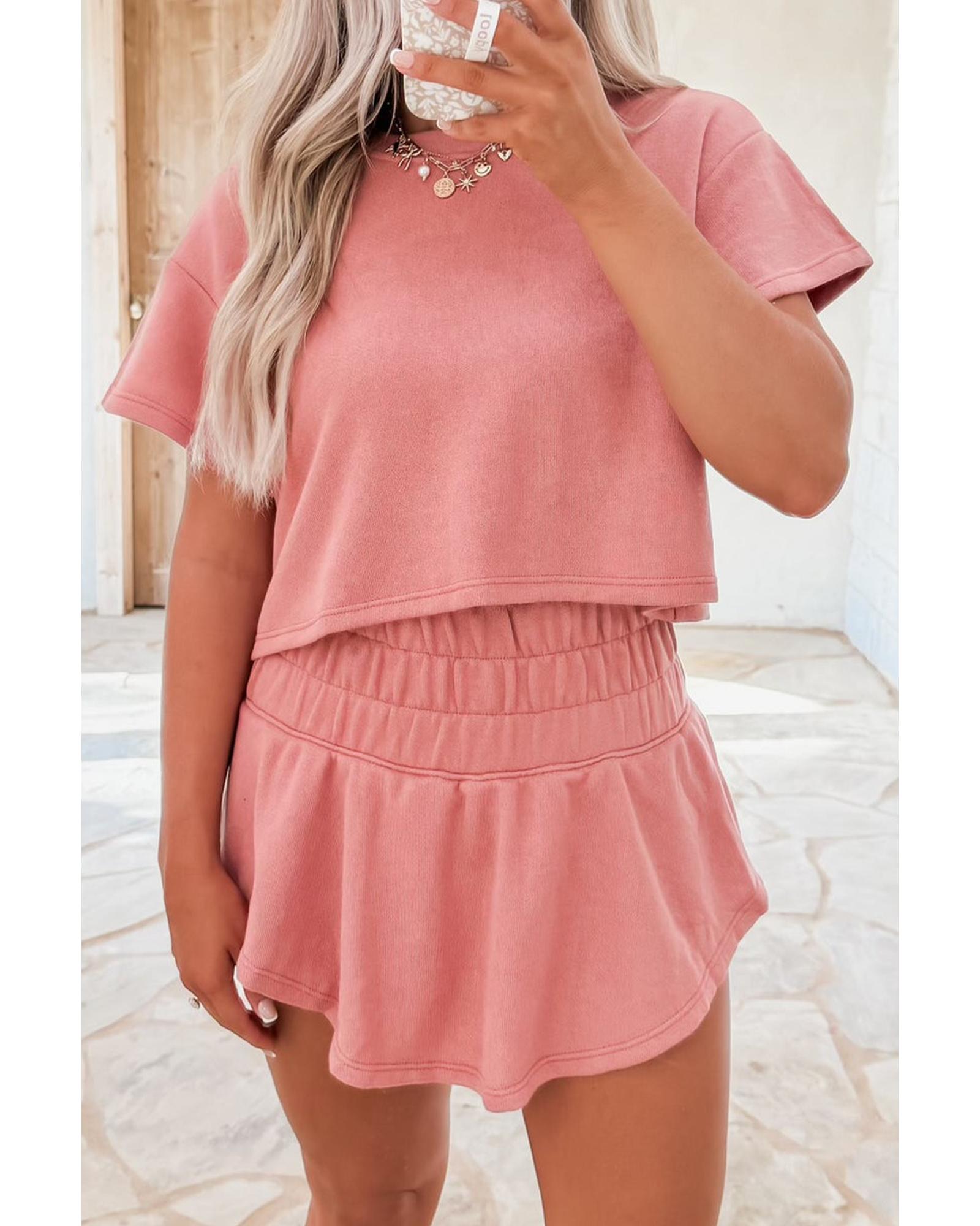 V539-AZEXDC627060-P1510-M-202508301435-00 Blossom 2pcs Cropped Tee and Ruffle High Waist Skort Set - M - Image 1