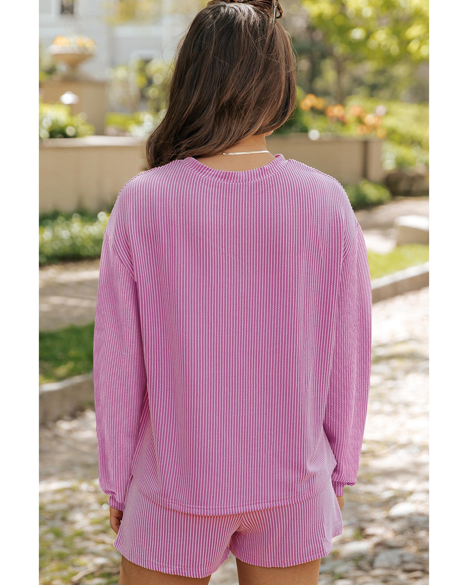 V539-AZEXDC627218-P608-S-202506150141-00 Phalaenopsis Mardi Gras Fleur de Lis Patched Corded Long Sleeve Top and Shorts - S - Image 1