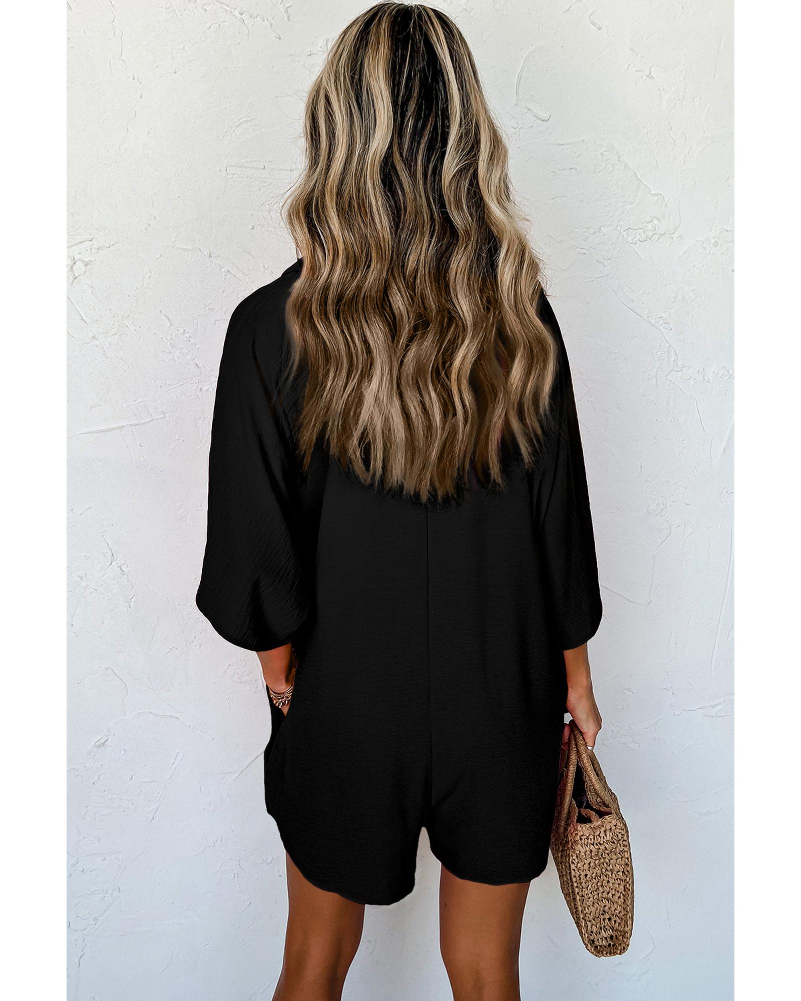 V539-AZEXDC6413069-P2-M-202508290055-00 Black Half Button Collared Loose Romper - M - Image 1